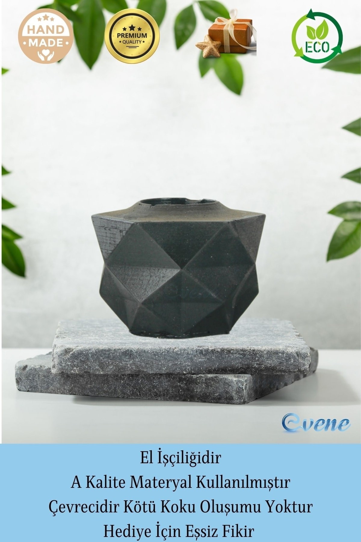 Siyah Mumluk Şamdan Tealight ve İnce Mum Uyumlu Prizma Model