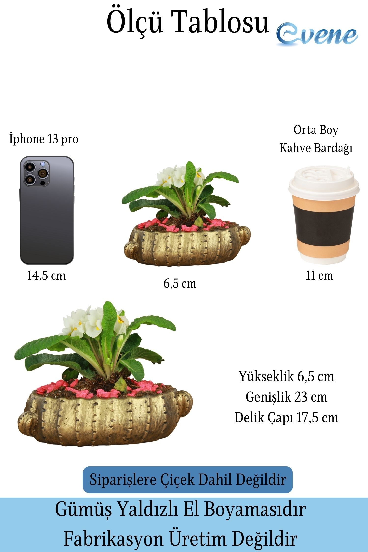 Çiçek Saksısı Altın Eskitme Büyük Beton Saksı Model3