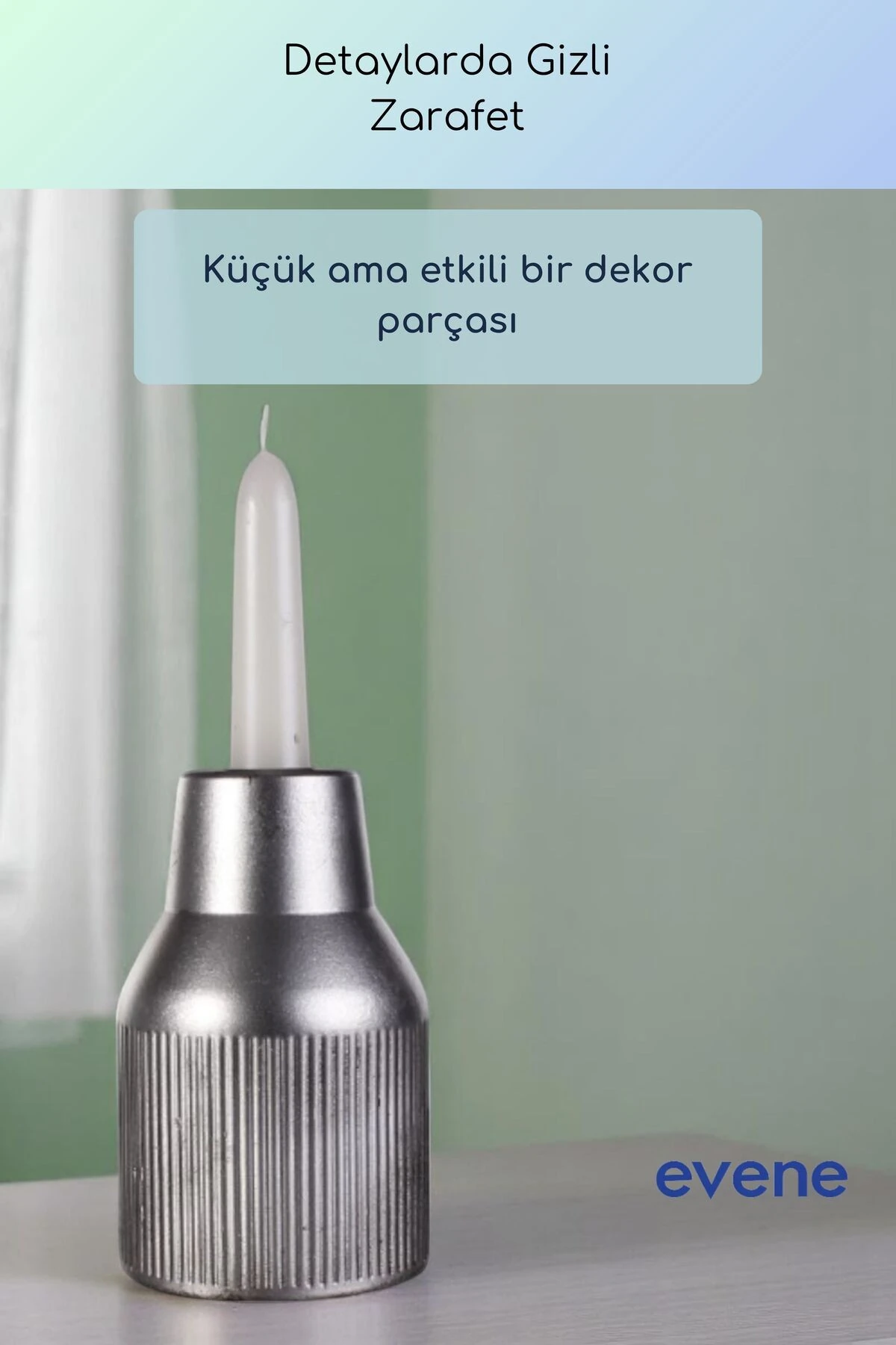 Mumluk Şamdan Ince Mum Uyumlu Gümüş Eskitme Renk Model 61
