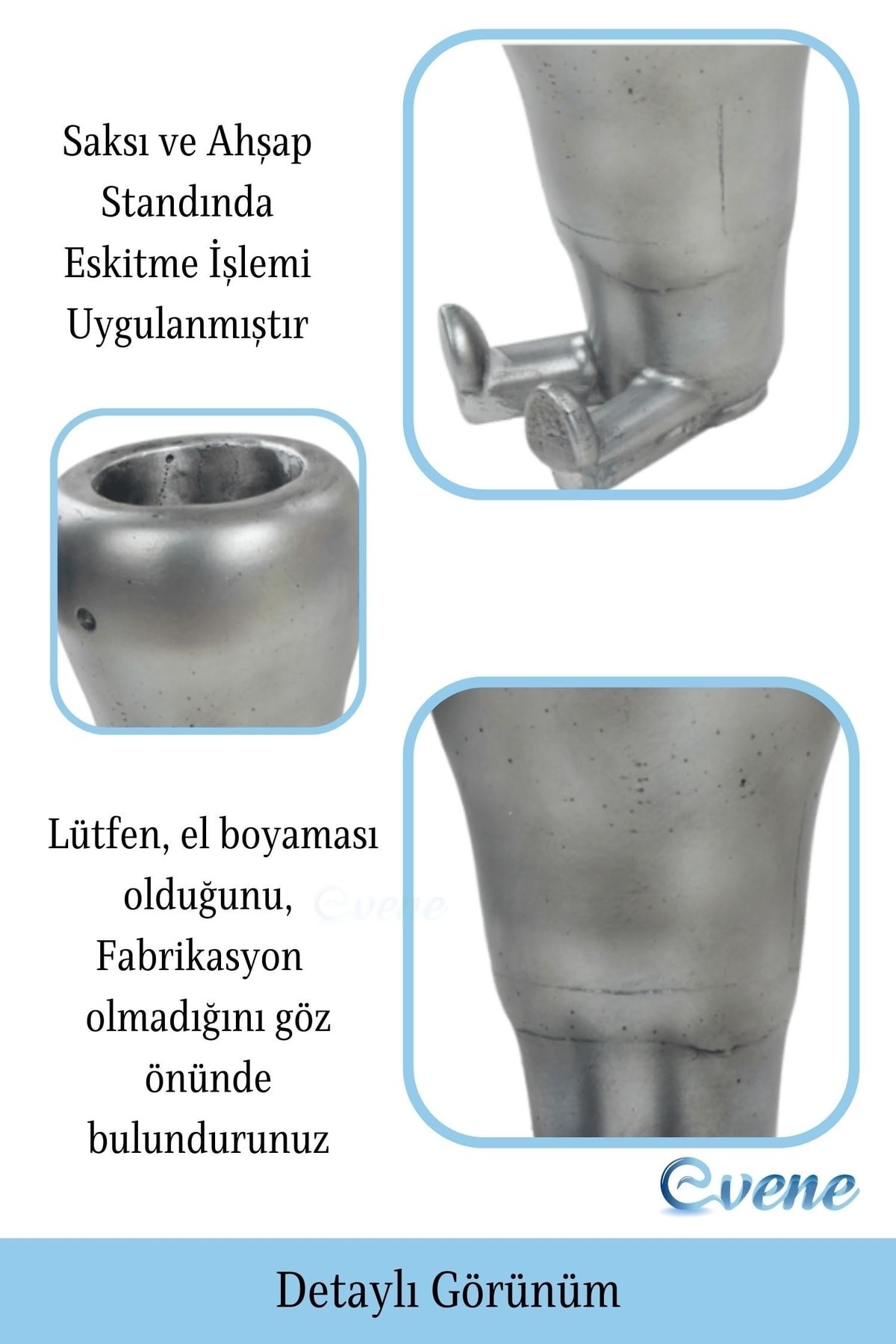 Ahşap Ayaklı Beton Saksı Dekoratif 1 Adet Gümüş Varak Boyalı Eskitmeli Havuç Model