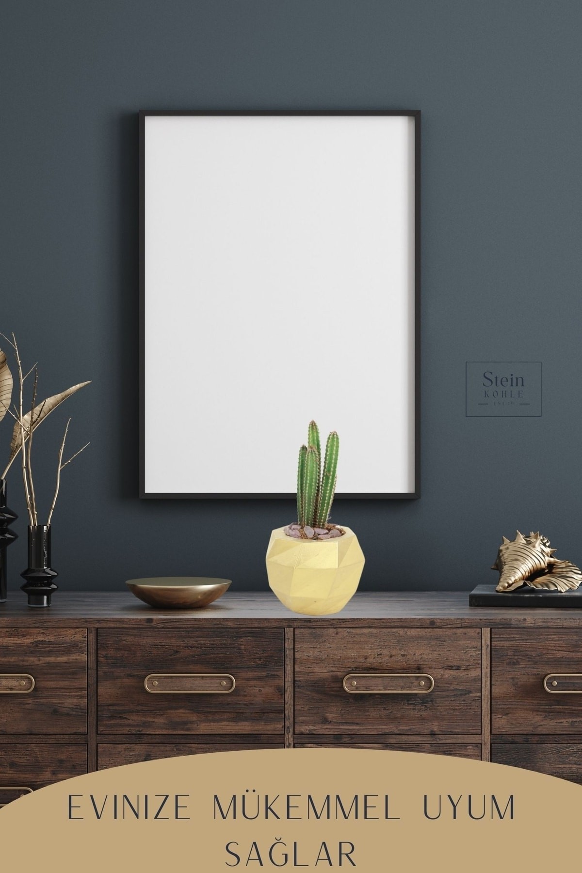 Çiçek Saksısı Dekoratif Kaktüs Saksı 1 Adet Altın Renk Uygulamalı Dönen Poly Model