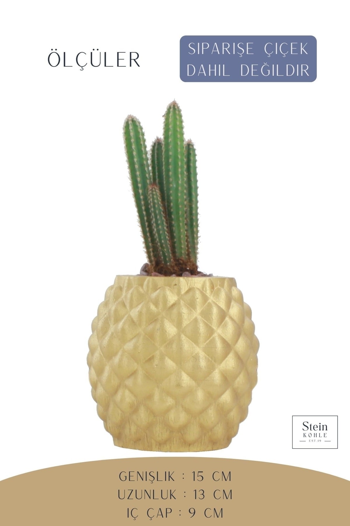 Çiçek Saksısı Büyük Boy 1 Adet Altın Renk Uygulamalı Ananas Model