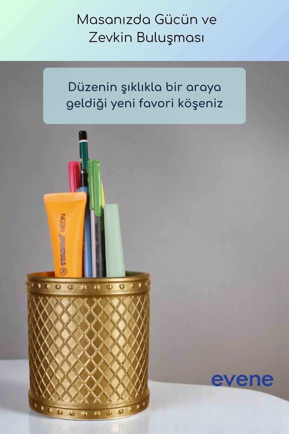 Kalemlik Masa Kalemliği Organizer Kalemlik Altın Renk Model 90