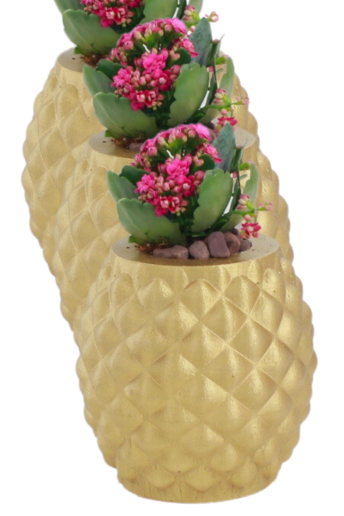 El Yapımı Saksı Altın Premium Kalite Dekoratif Saksı Ananas image