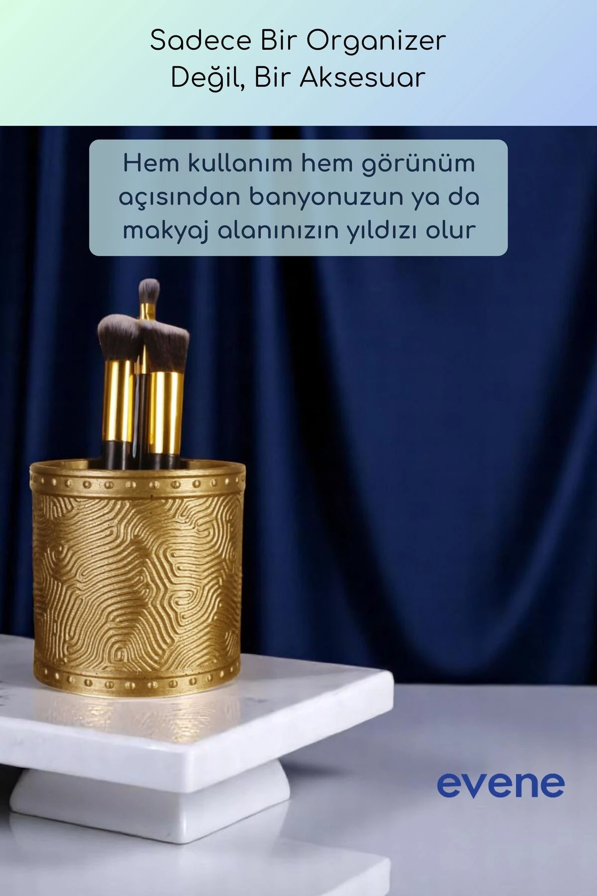 Makyaj Organizeri Makyaj Fırçalığı Makyaj Organizer Düzenleyici Altın Renk Model 82