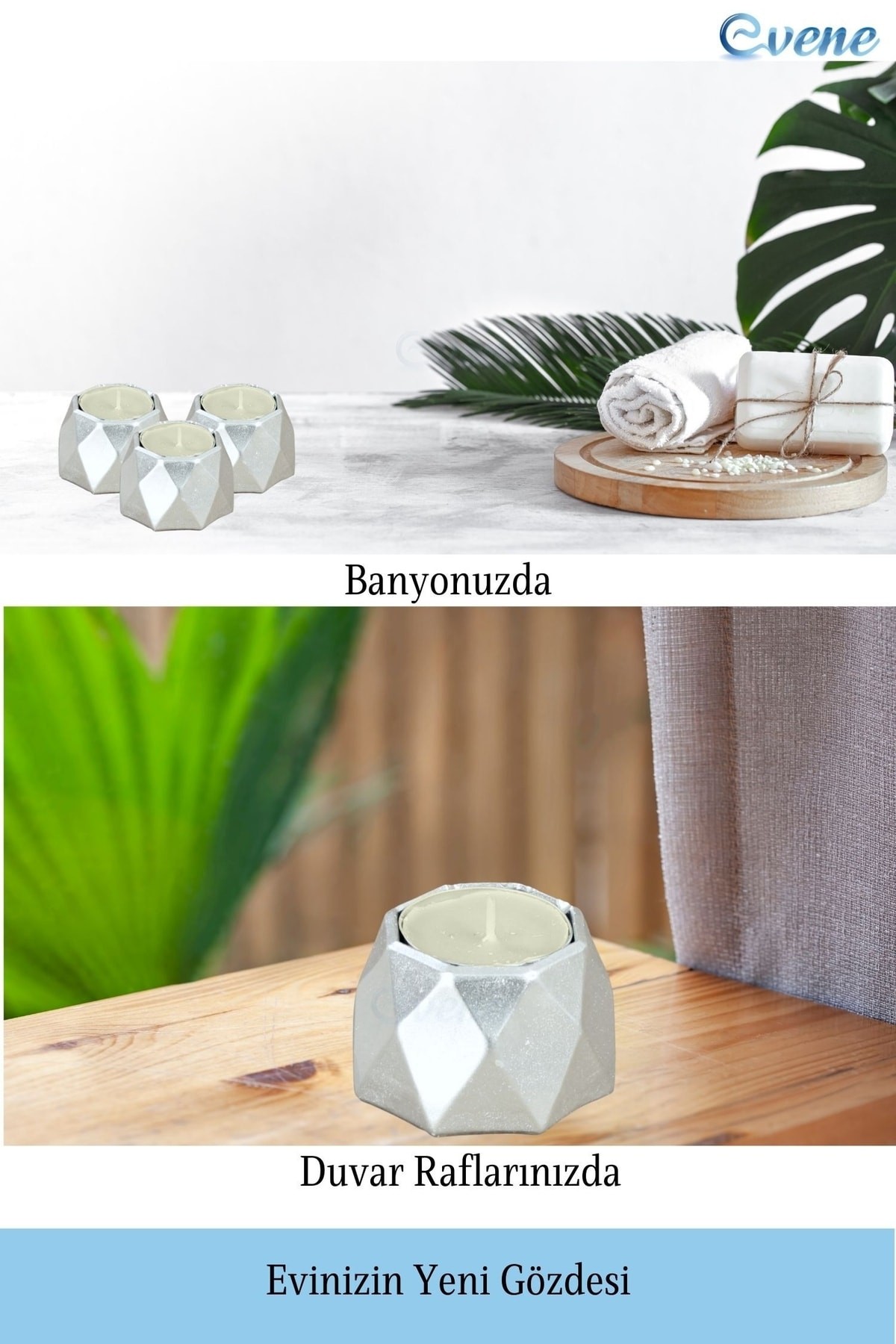 Gümüş Mumluk Şamdan 3 Adet Tealight Uyumlu Poly 1 Küçük Model