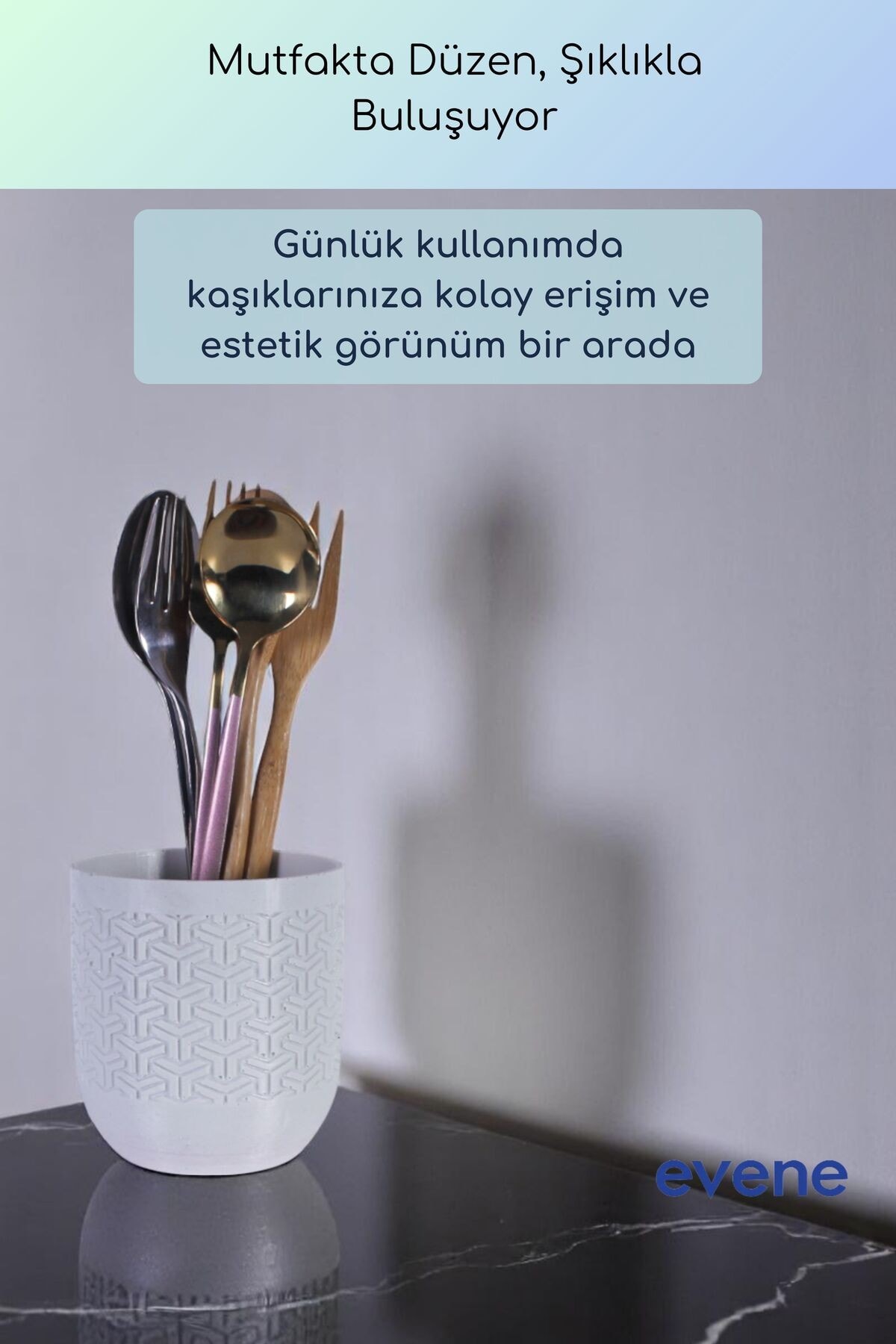 Tezgah Üstü Kaşıklık Dekoratif Dik Kaşıklık Silindir Kaşıklık Beyaz Renk Model 77