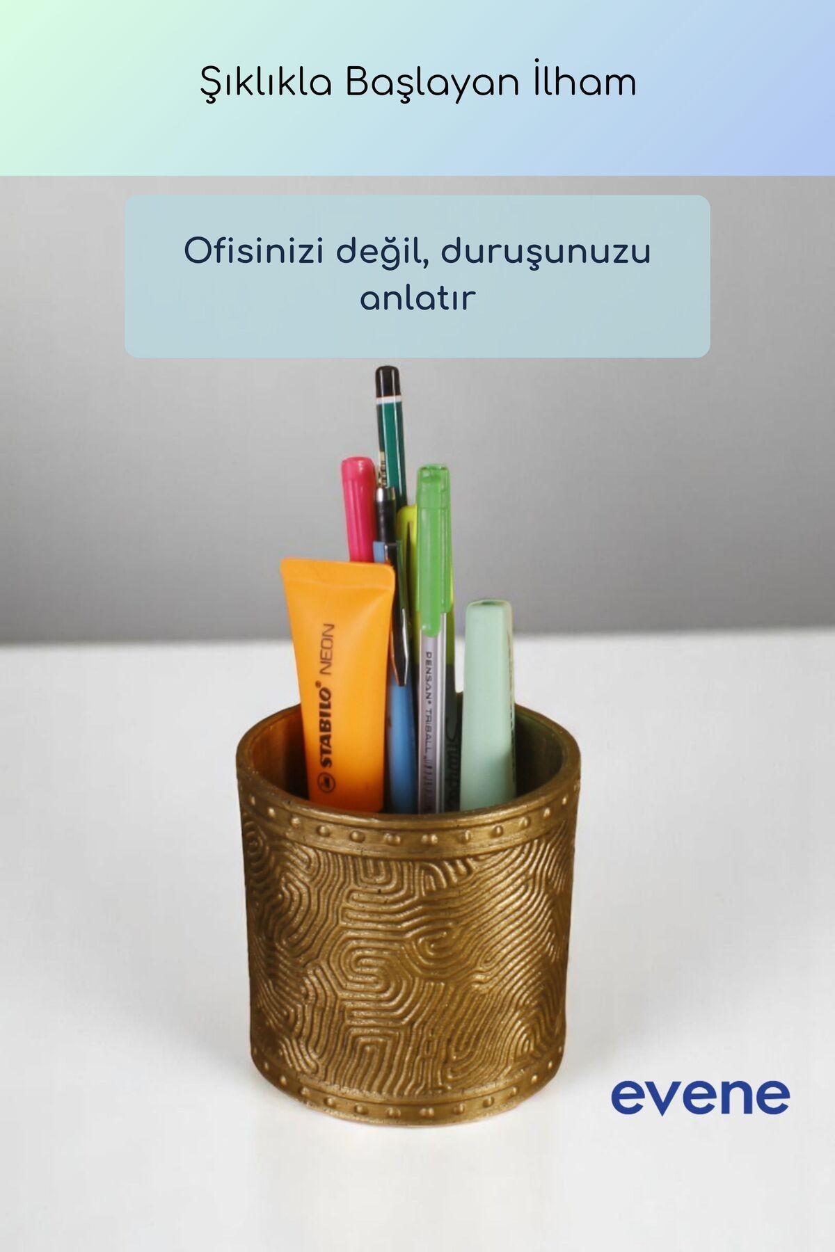 Kalemlik Masa Kalemliği Organizer Kalemlik Altın Eskitme Renk Model 82