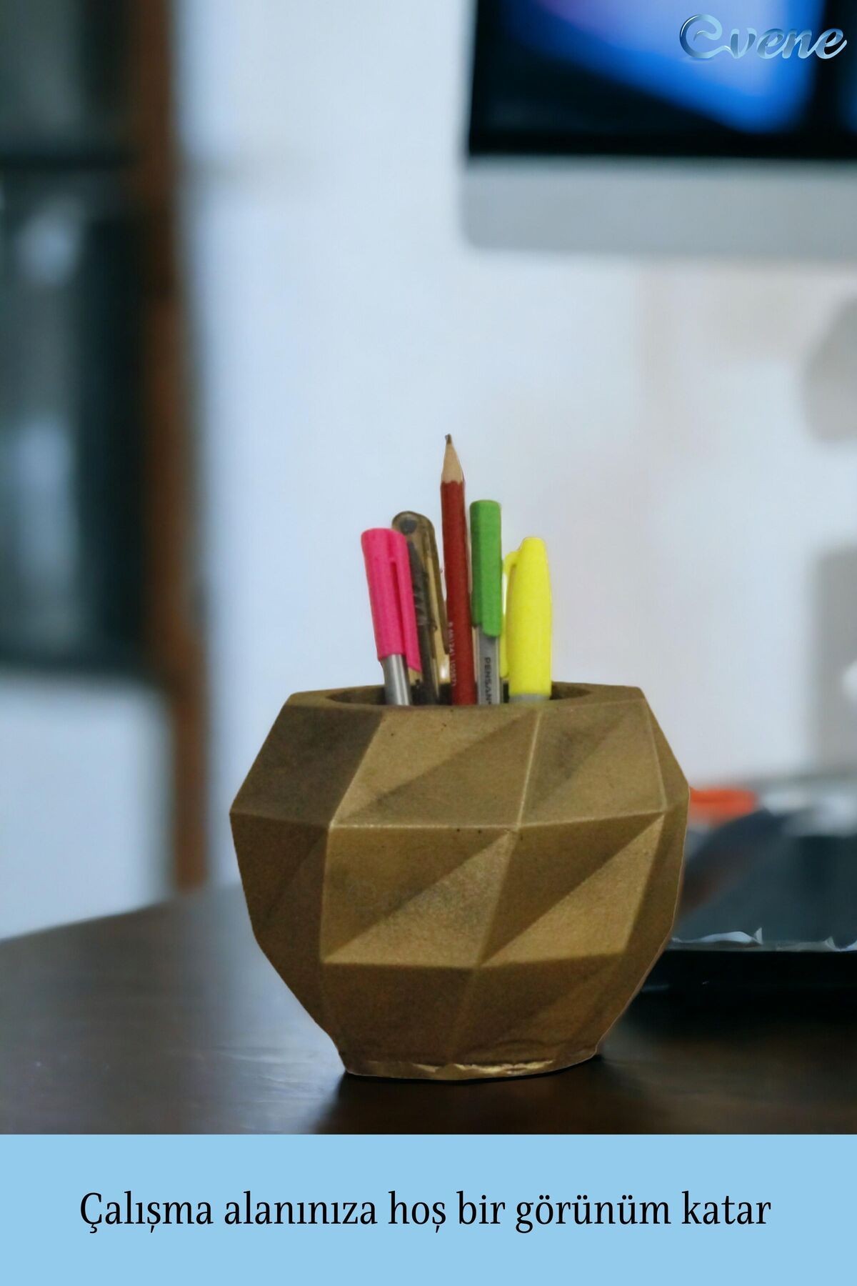 Kalemlik Altın Eskitme Renk Masa Kalemliği Organizer Kalemlik Model 20