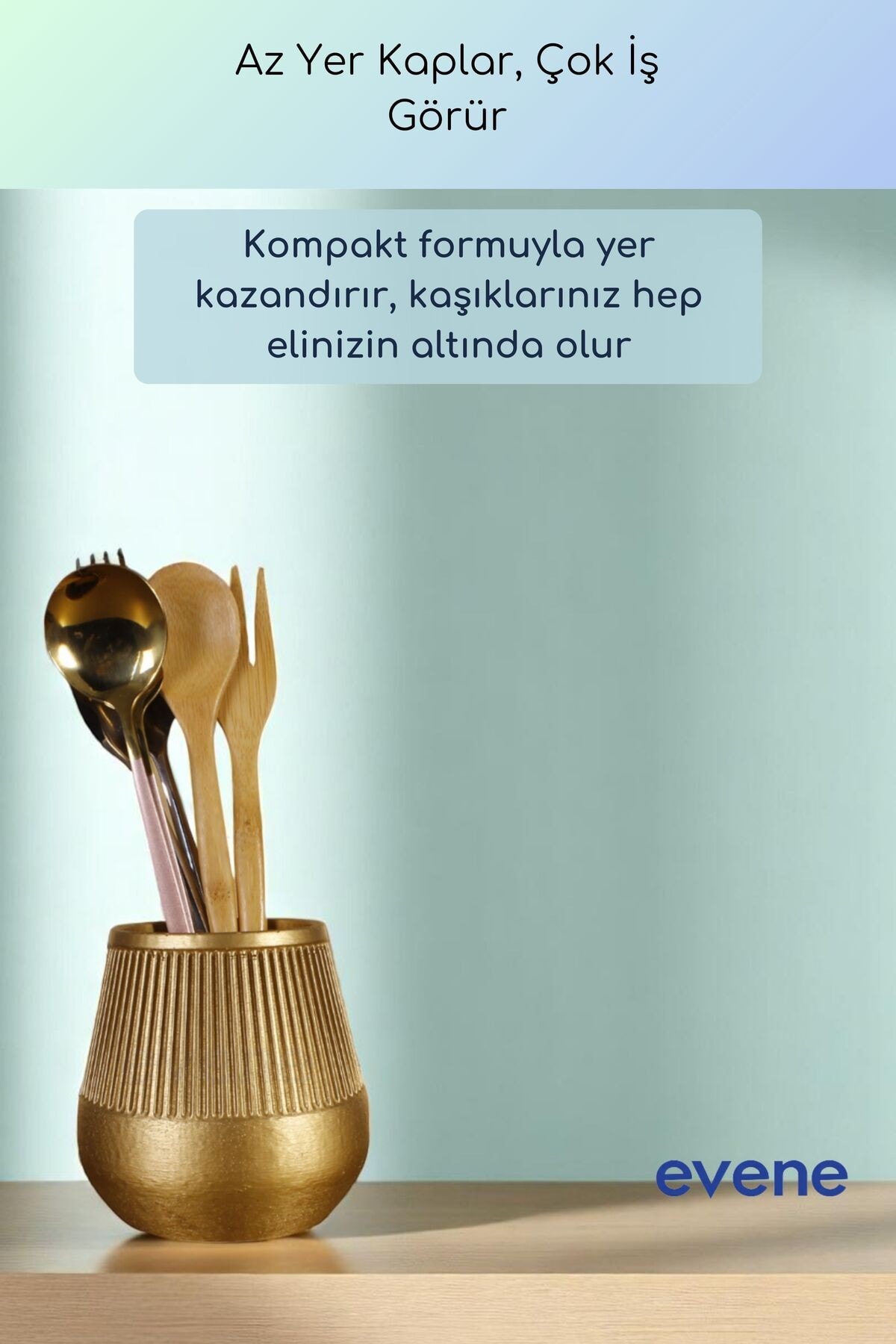 Tezgah Üstü Kaşıklık Dekoratif Dik Kaşıklık Silindir Kaşıklık Altın Renk Model 88