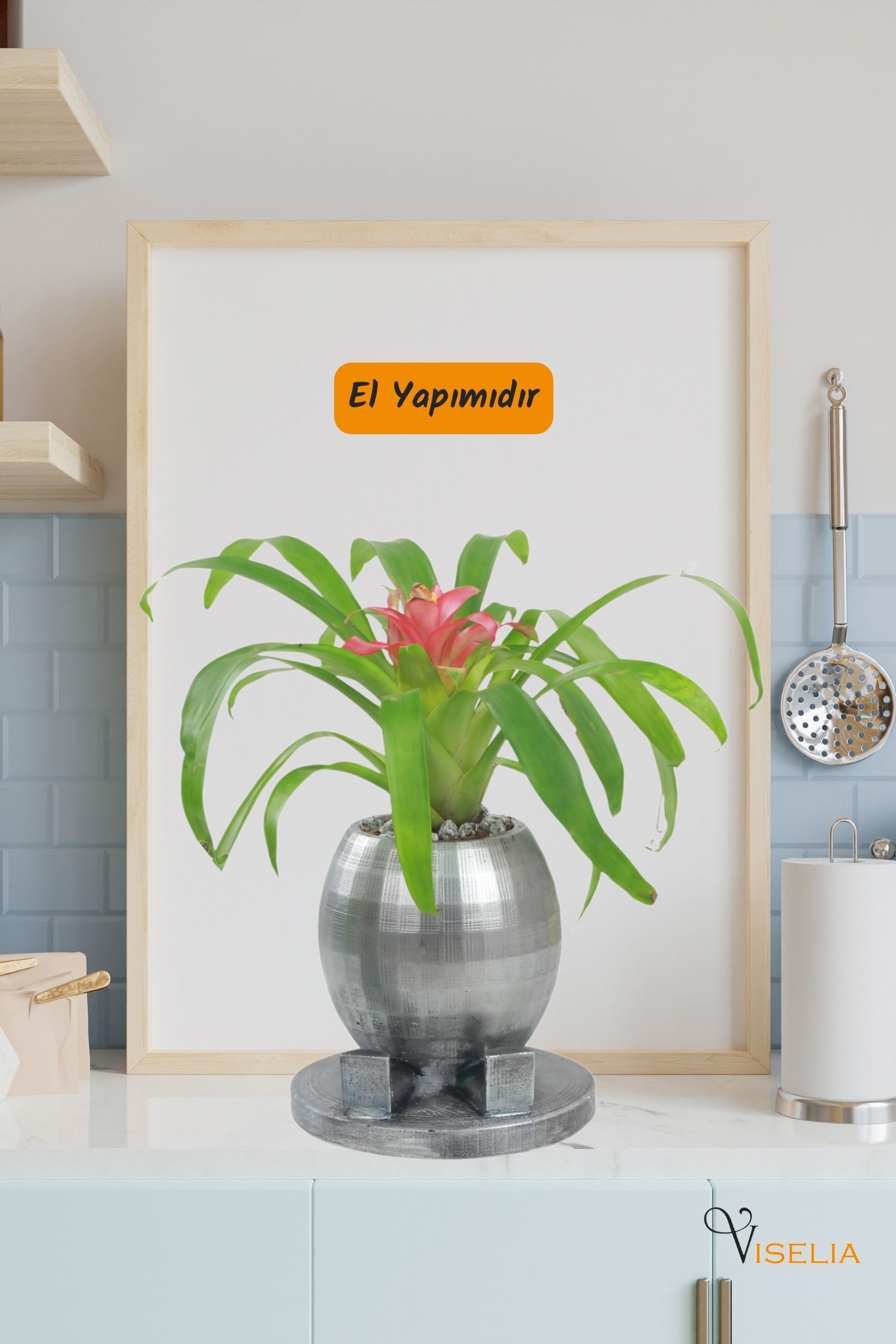 Büyük Dekoratif Saksı Gümüş Eskitme Çiçek Saksısı 2 Adet 1 Boy Yuvarlak Ayaklı Model
