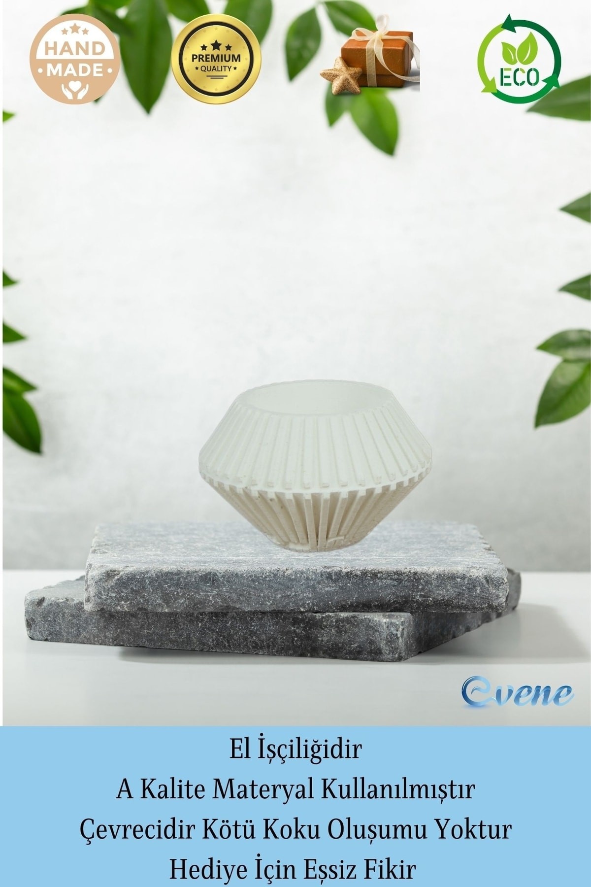 Beyaz Mumluk Şamdan 3 Adet Tealight Uyumlu Elmas Çizgili Model