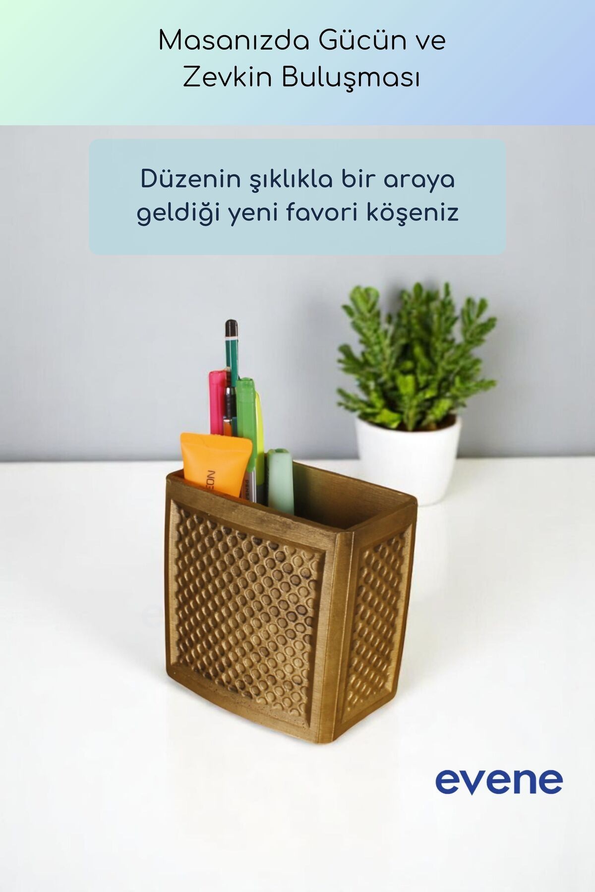 Kalemlik Masa Kalemliği Organizer Kalemlik Altın Eskitme Renk Model 92