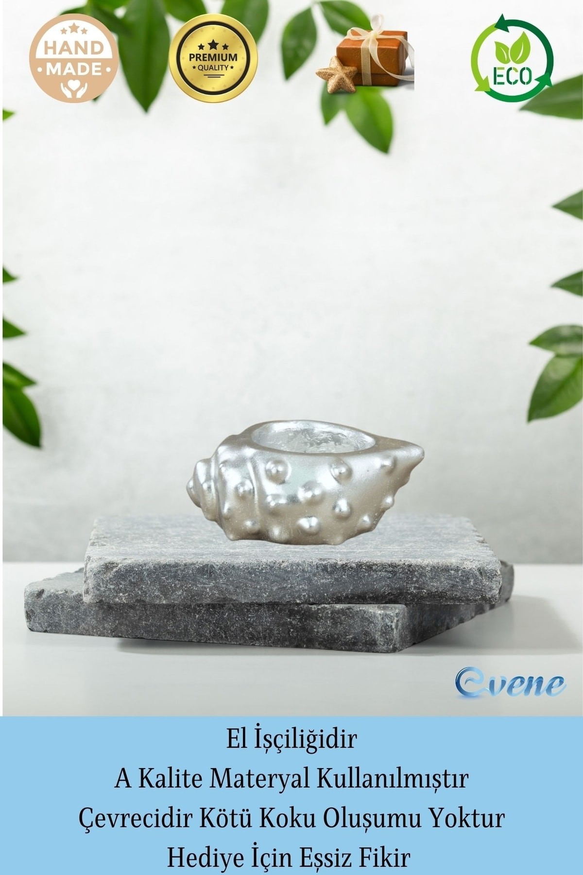 Gümüş Mumluk Şamdan Tealight Mum Uyumlu Deniz Kabuğu Model