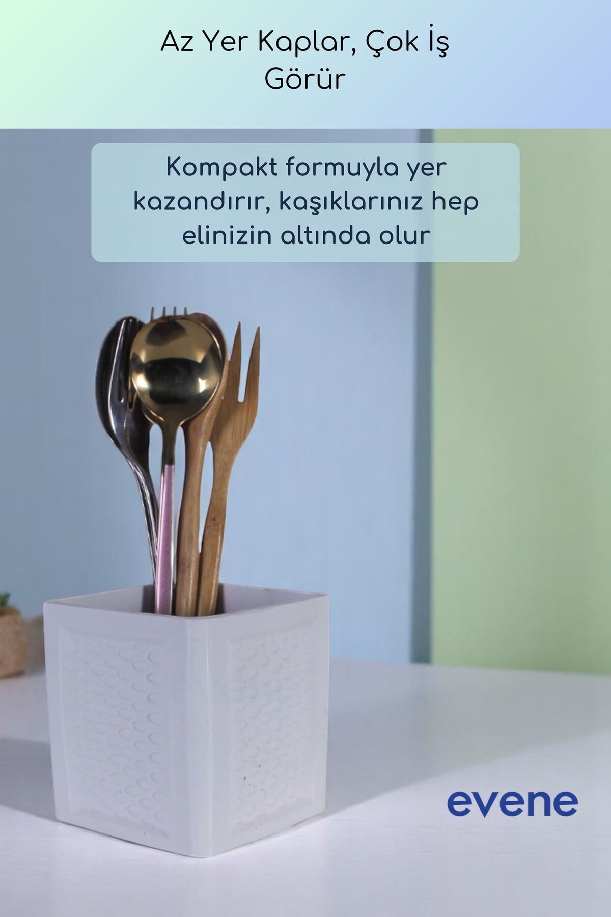Tezgah Üstü Kaşıklık Dekoratif Dik Kaşıklık Silindir Kaşıklık Beyaz Renk Model 86