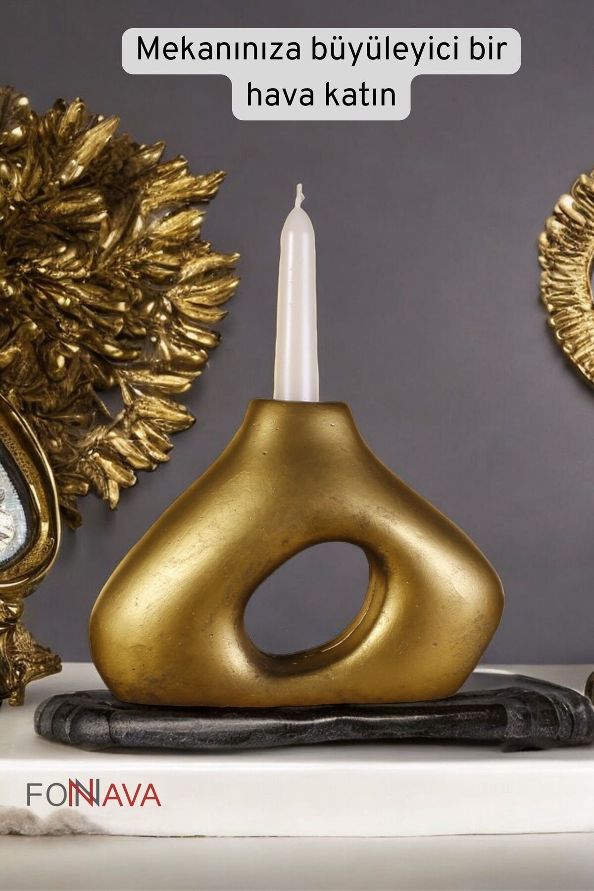 Şamdan Mumluk Dekoratif Mumluk Tealight Mumluk Altın Eskitme Renk Model 46