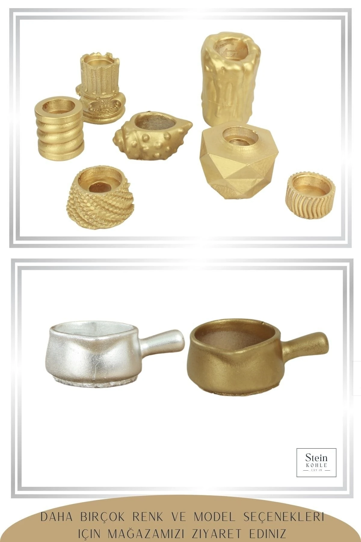 Şamdan Dekoratif Mumluk Altın Şamdan Set 3 lü (Üçlü) Tealight Uyumlu Tava Model