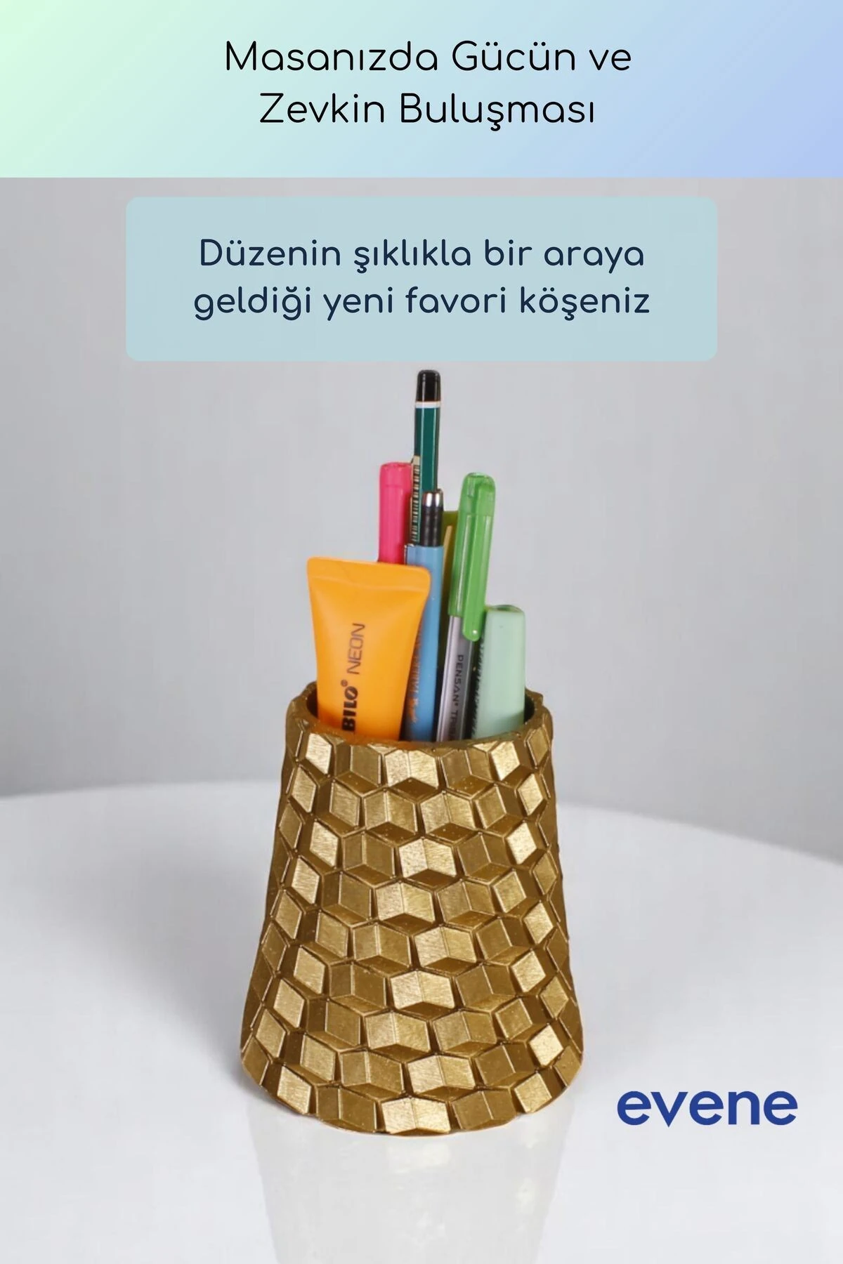 Kalemlik Masa Kalemliği Organizer Kalemlik Altın Renk Model 84