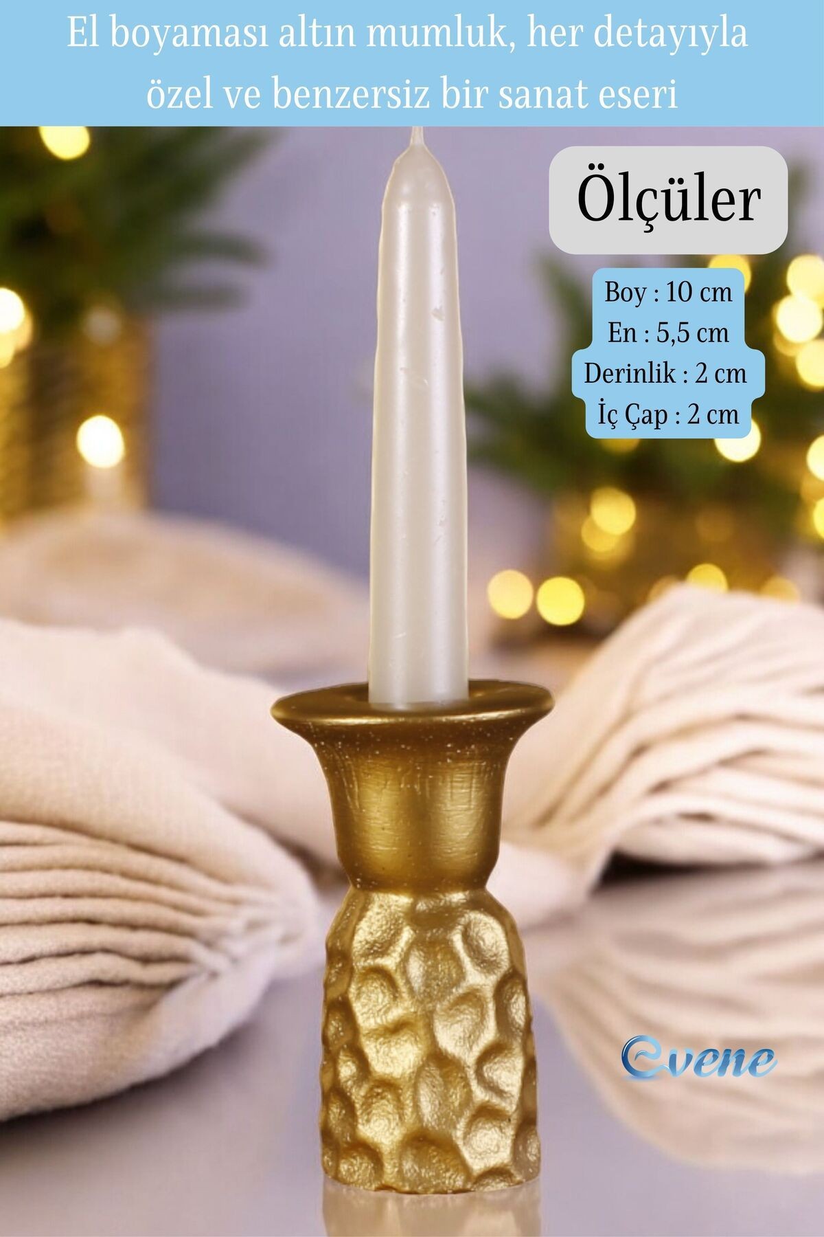 Altın Mumluk Şamdan Ince Mum Uyumlu Model 44