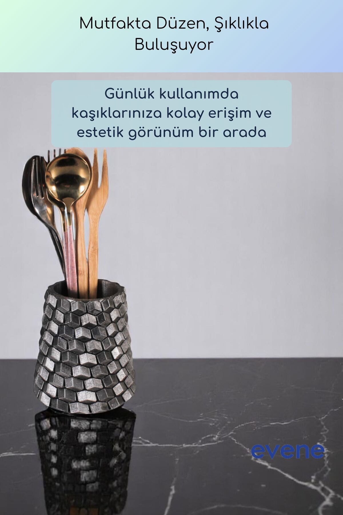Tezgah Üstü Kaşıklık Dekoratif Dik Kaşıklık Silindir Kaşıklık Gümüş Eskitme Renk Model 84