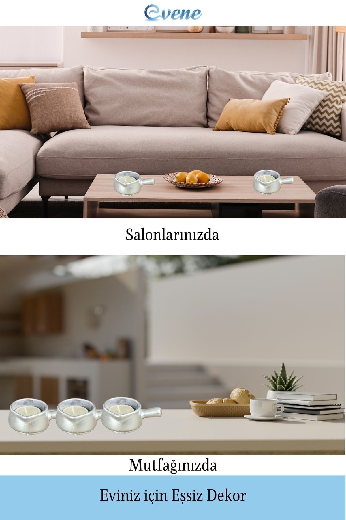 Gümüş Mumluk Şamdan 3 Adet Tealight Uyumlu Üçlü Tava Model