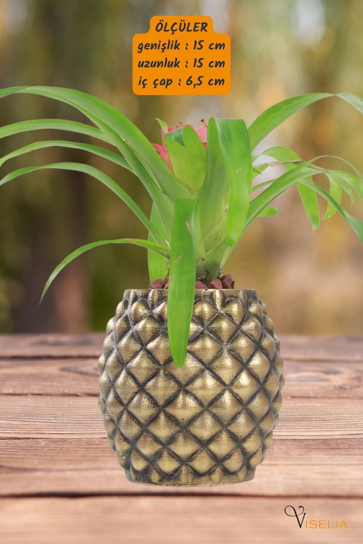 Dekoratif Saksı Altın Eskitme Büyük Çiçek Saksısı Ananas Model