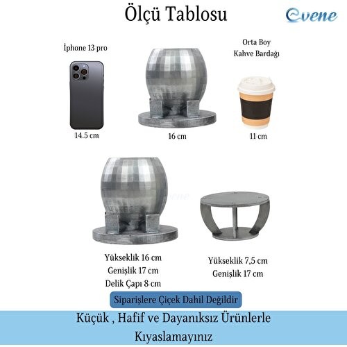 Evene Ahşap Ayaklı Beton Saksı Büyük Boy 1 Adet Ayaklı Yuvarlak Model