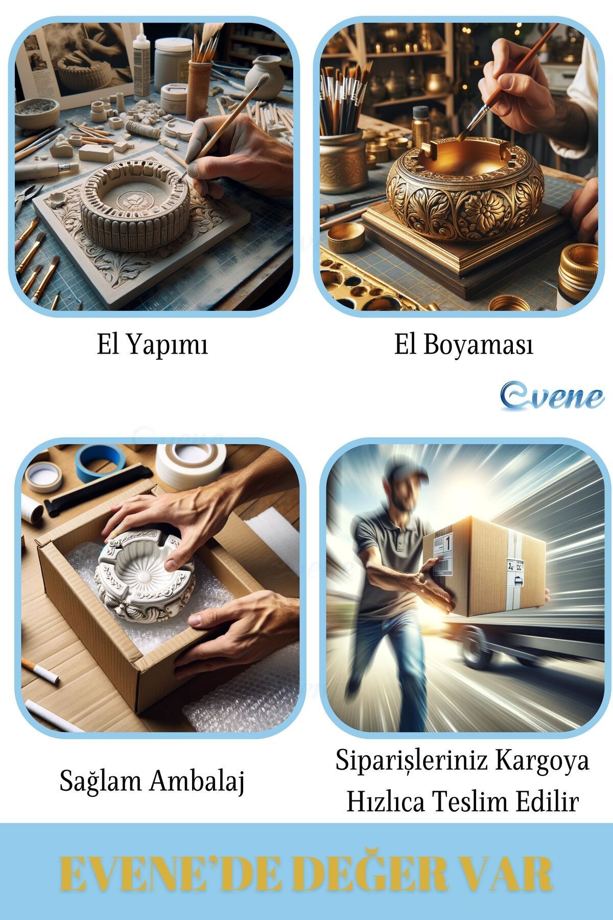 Küllük Altın Kül Tablası Dekoratif Küllük 4 Adet Model 2