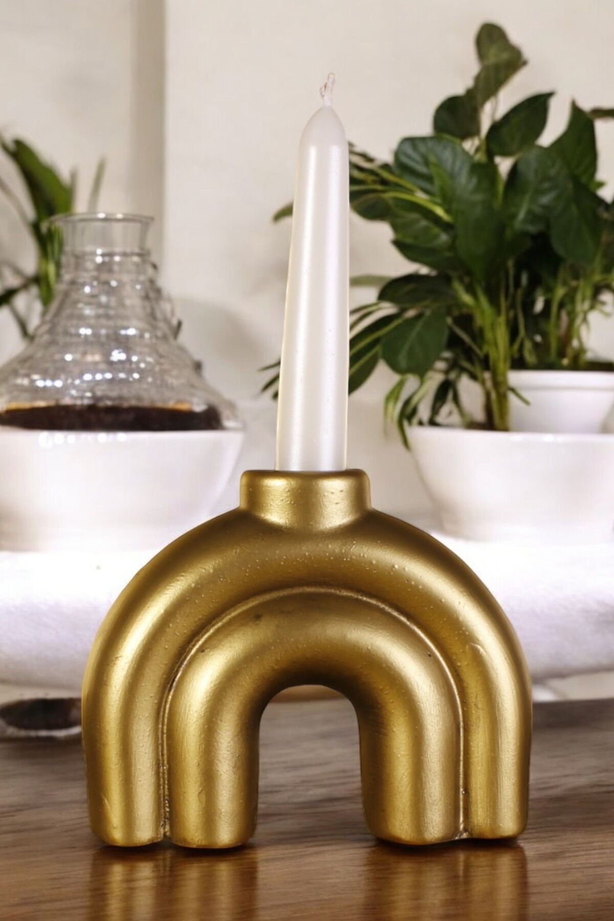 Şamdan Mumluk Dekoratif Mumluk Tealight Mumluk Altın Eskitme Renk Model 43 image