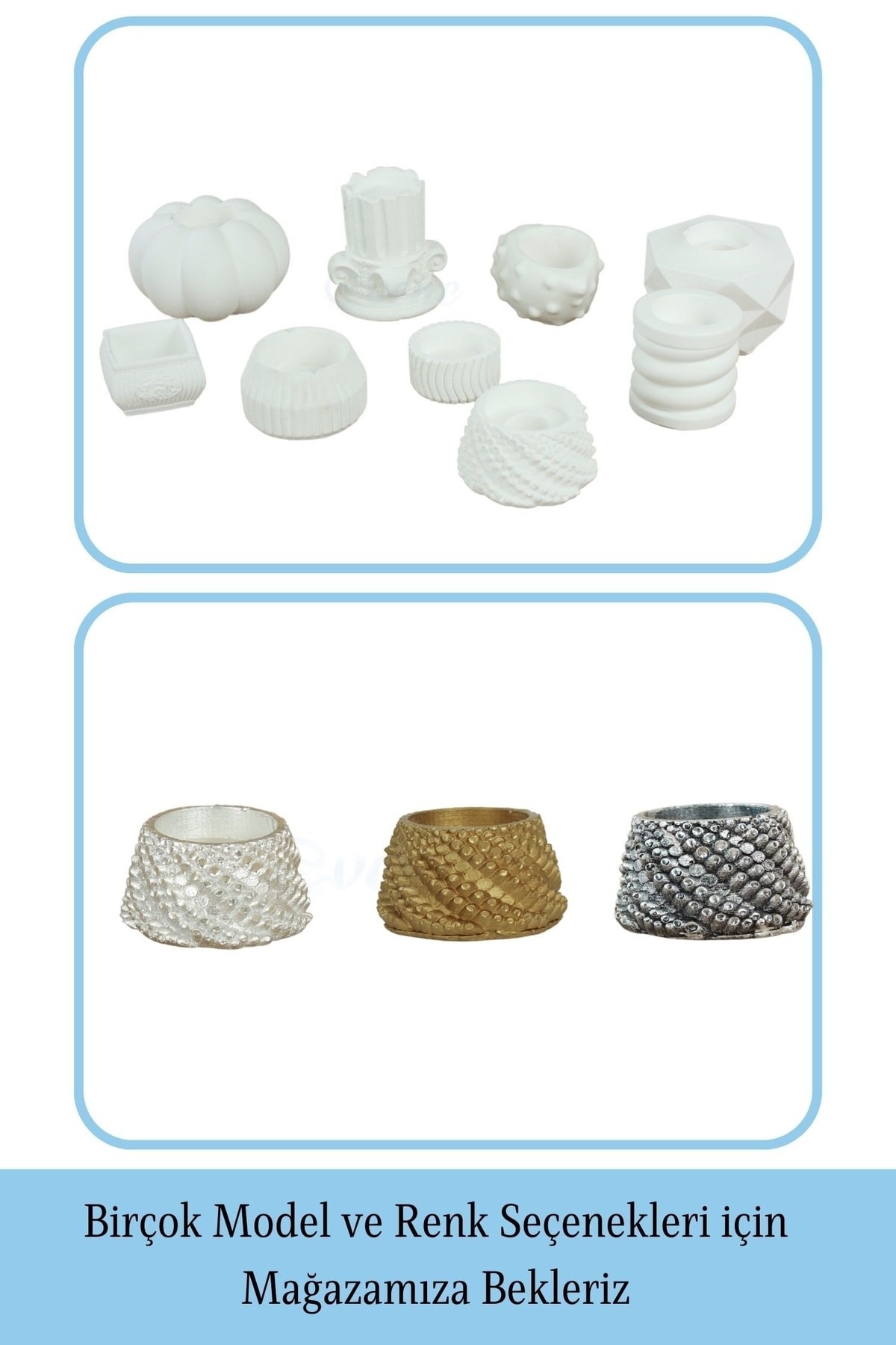 Beyaz Mumluk Şamdan 3 Adet Tealight ve İnce Mum Uyumlu Ejderha Yumurtası Model