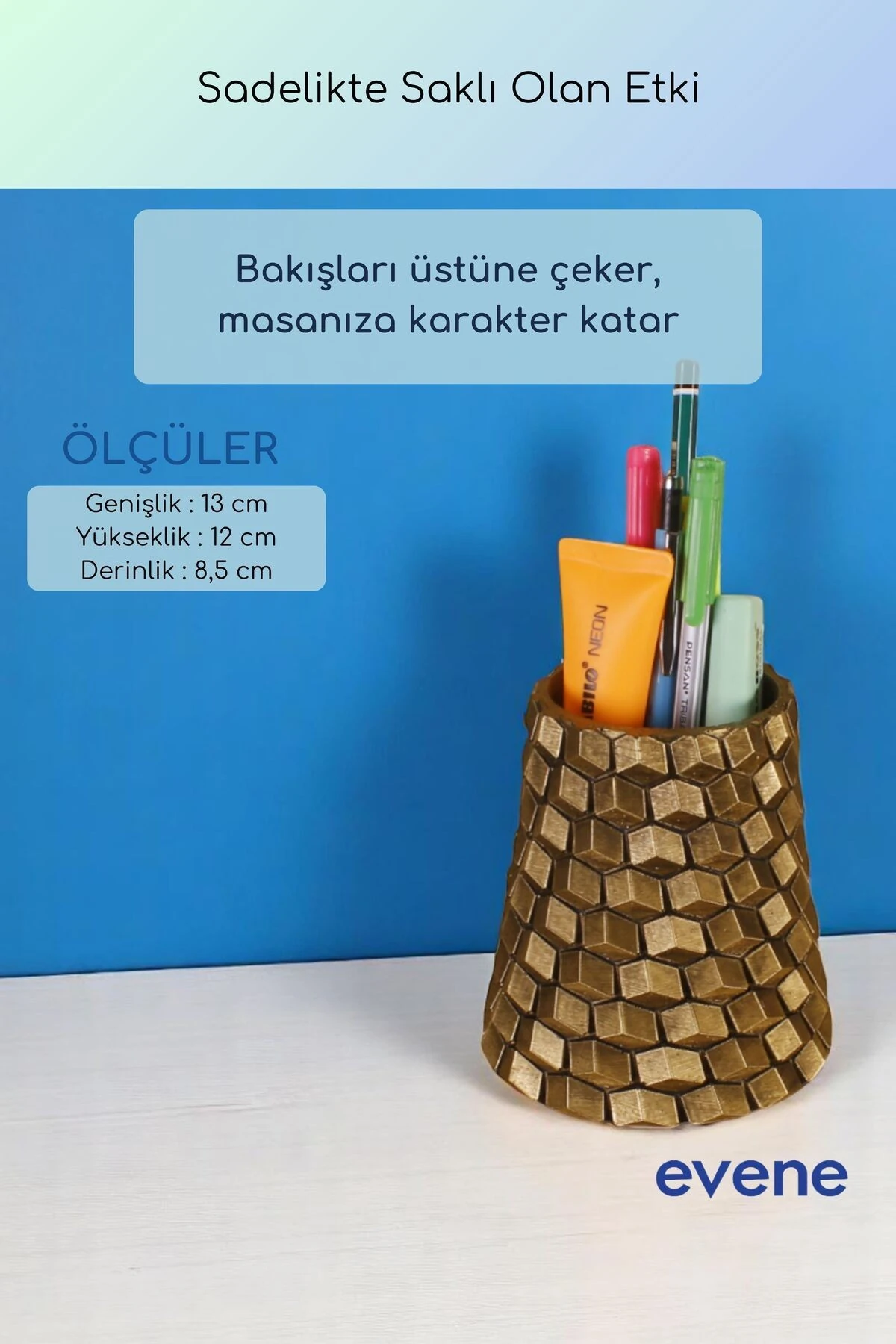 Kalemlik Masa Kalemliği Organizer Kalemlik Altın Eskitme Renk Model 84