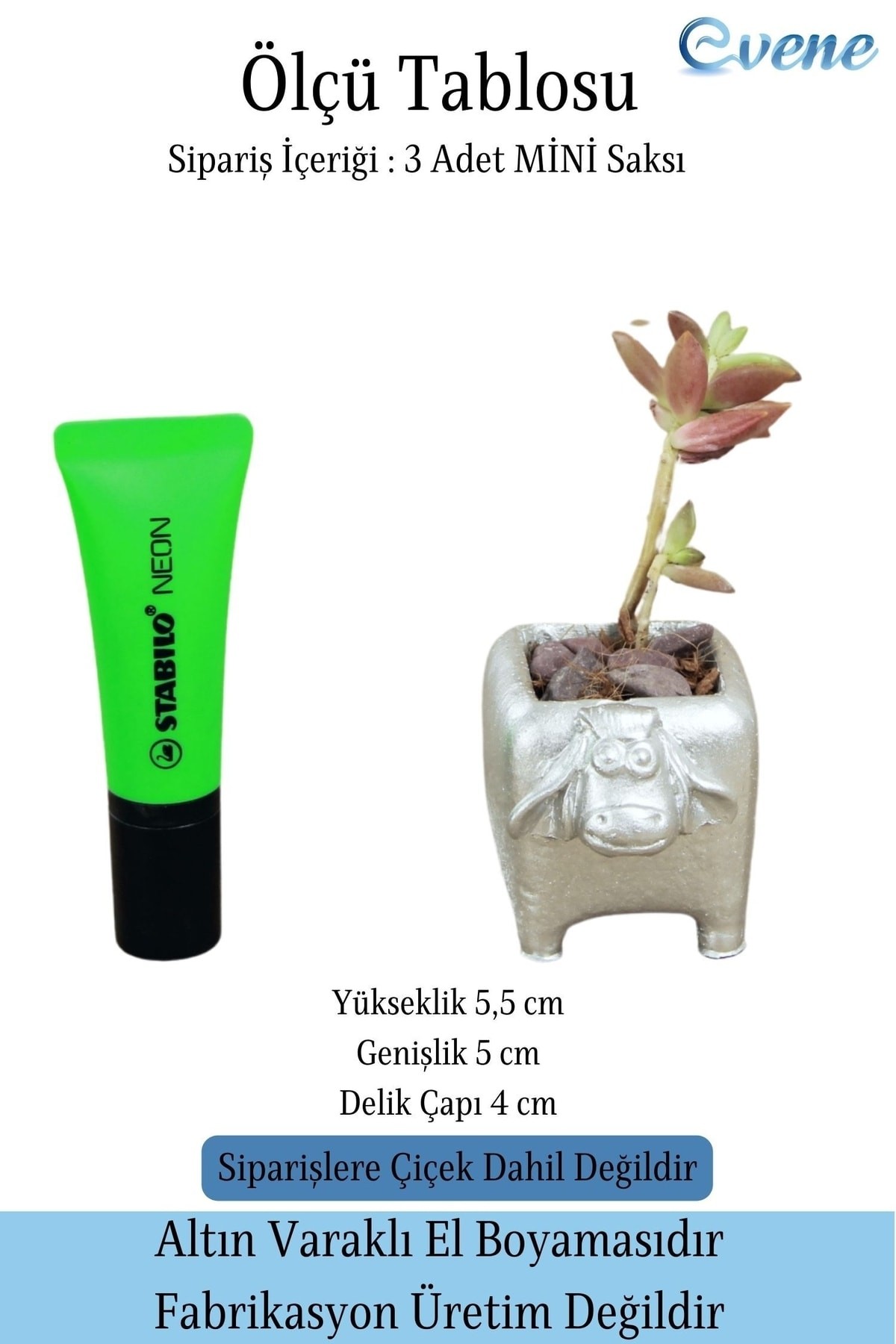 Mini Çiçek Saksı Küçük Sukulent Gümüş Kaktüs Saksısı 3'lü Set Mini İnek Model