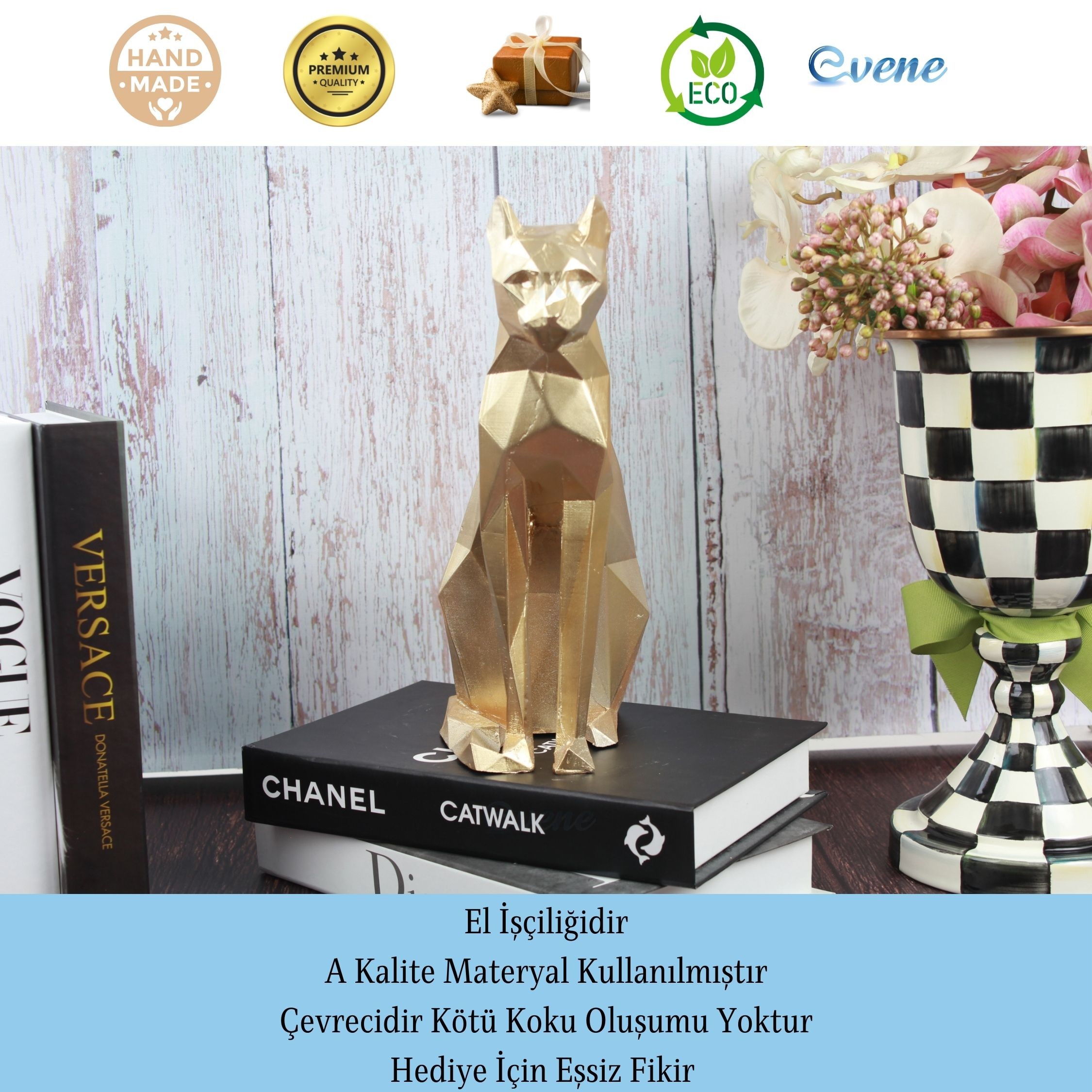 Dekoratif Kedi Biblo Heykel El Yapımı Hediyelik Süs Eşyası Poly Model Tasarım Ürünü