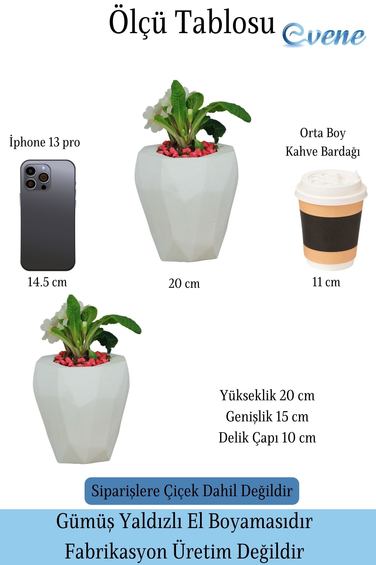 Çiçek Saksısı Beyaz Beton Saksı Büyük Boy Model Uzun Poly