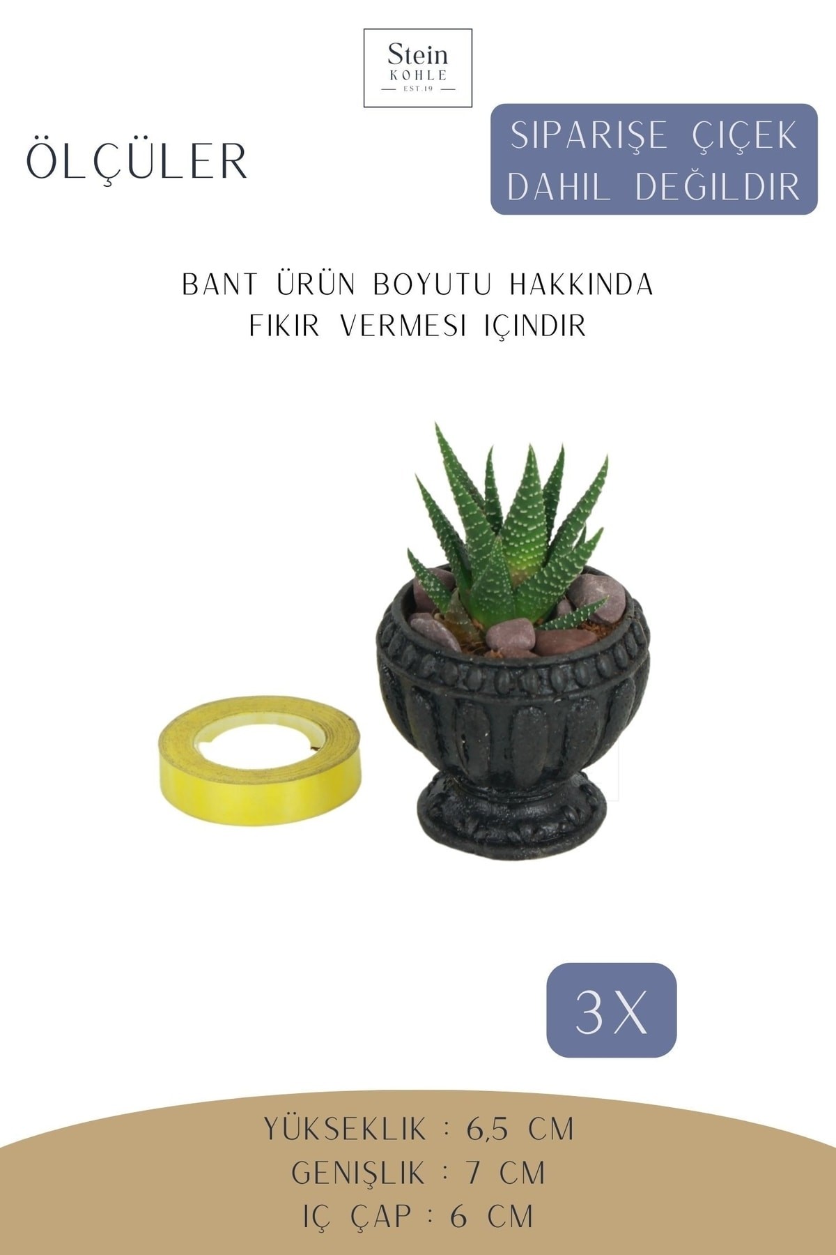Dekoratif Saksı Minik Kaktüs Saksısı Siyah Renk 3 Adet Saksı Seti Antika Vazo Model