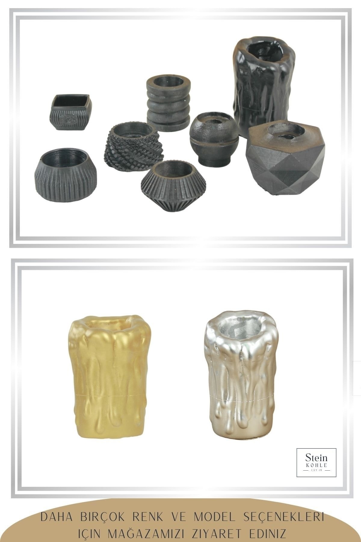 Şamdan Dekoratif Mumluk Siyah Şamdan Set 3 lü (Üçlü) Tealight Uyumlu Erimiş Mum Büyük Model