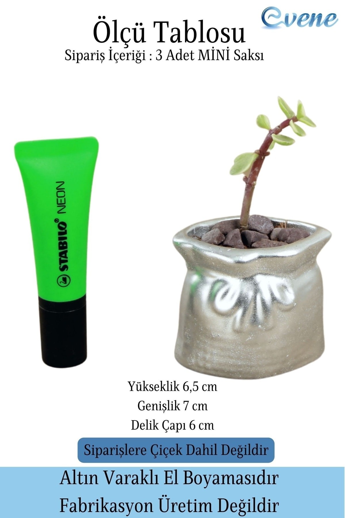 Mini Çiçek Saksı Küçük Sukulent Gümüş Kaktüs Saksısı 3'lü Set Kese Model