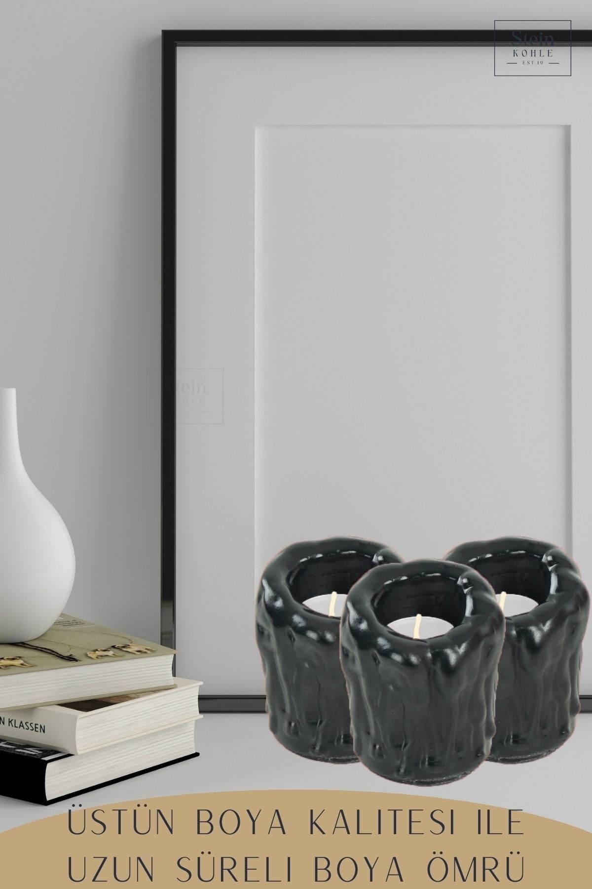 Şamdan Dekoratif Mumluk Siyah Şamdan Tealight Mum Uyumlu Erimiş Mum Orta Model