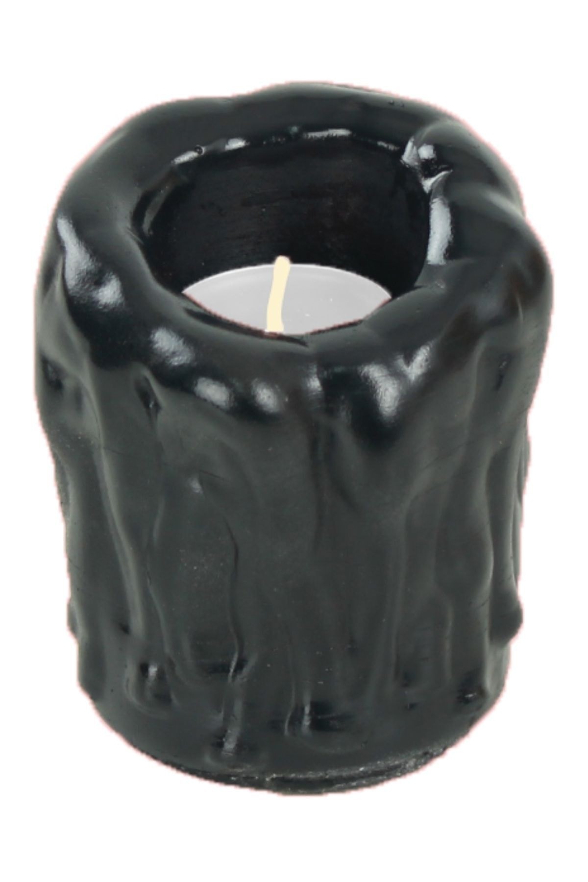 Şamdan Dekoratif Mumluk Siyah Şamdan Tealight Mum Uyumlu Erimiş Mum Orta Model