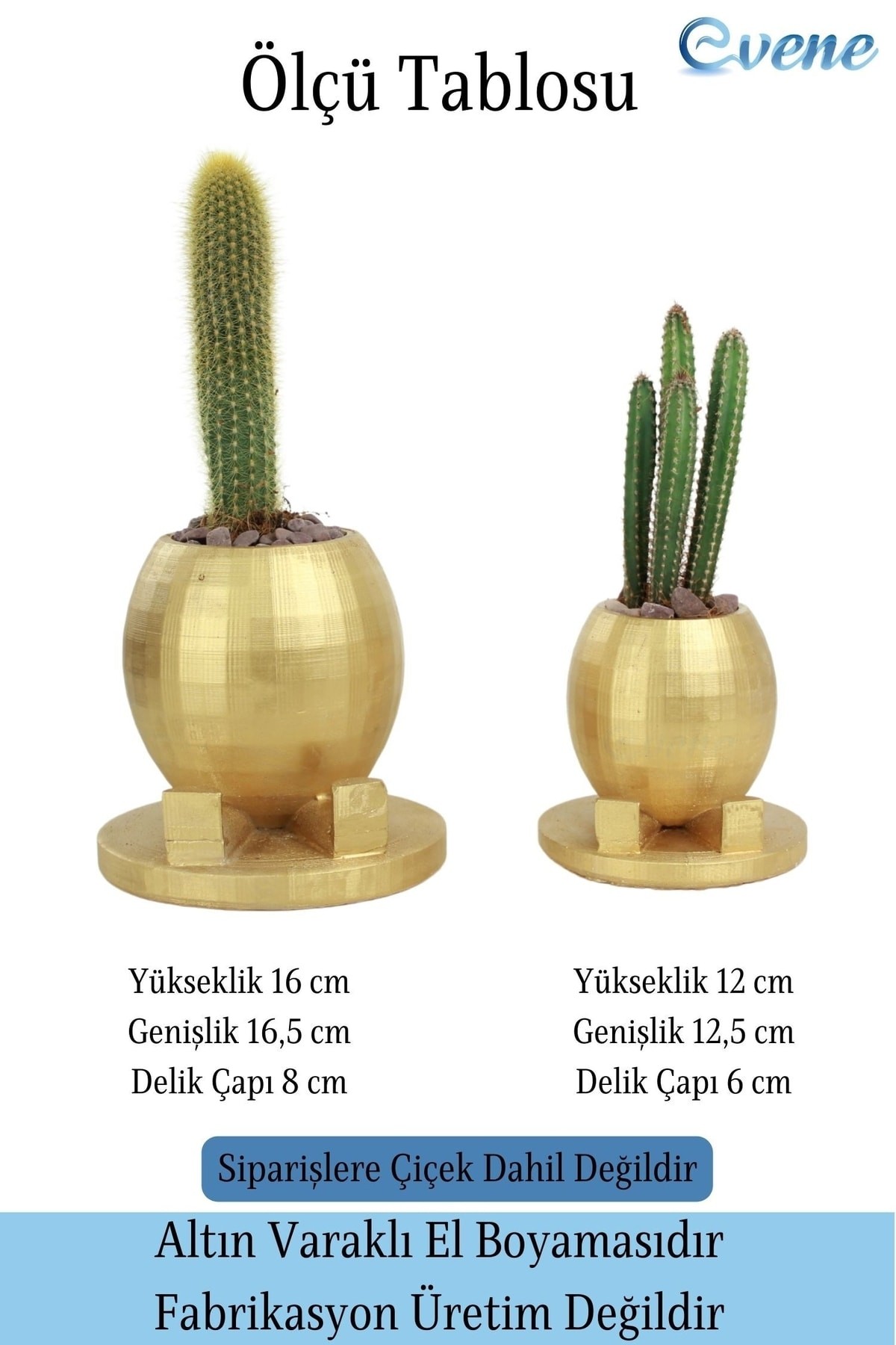 Saksı Çiçek Kaktüs Saksısı Lüx 17 Cm Altın Varak Boyalı Yuvarlak Ayaklı Saksı 2'li Set Çiçeklik