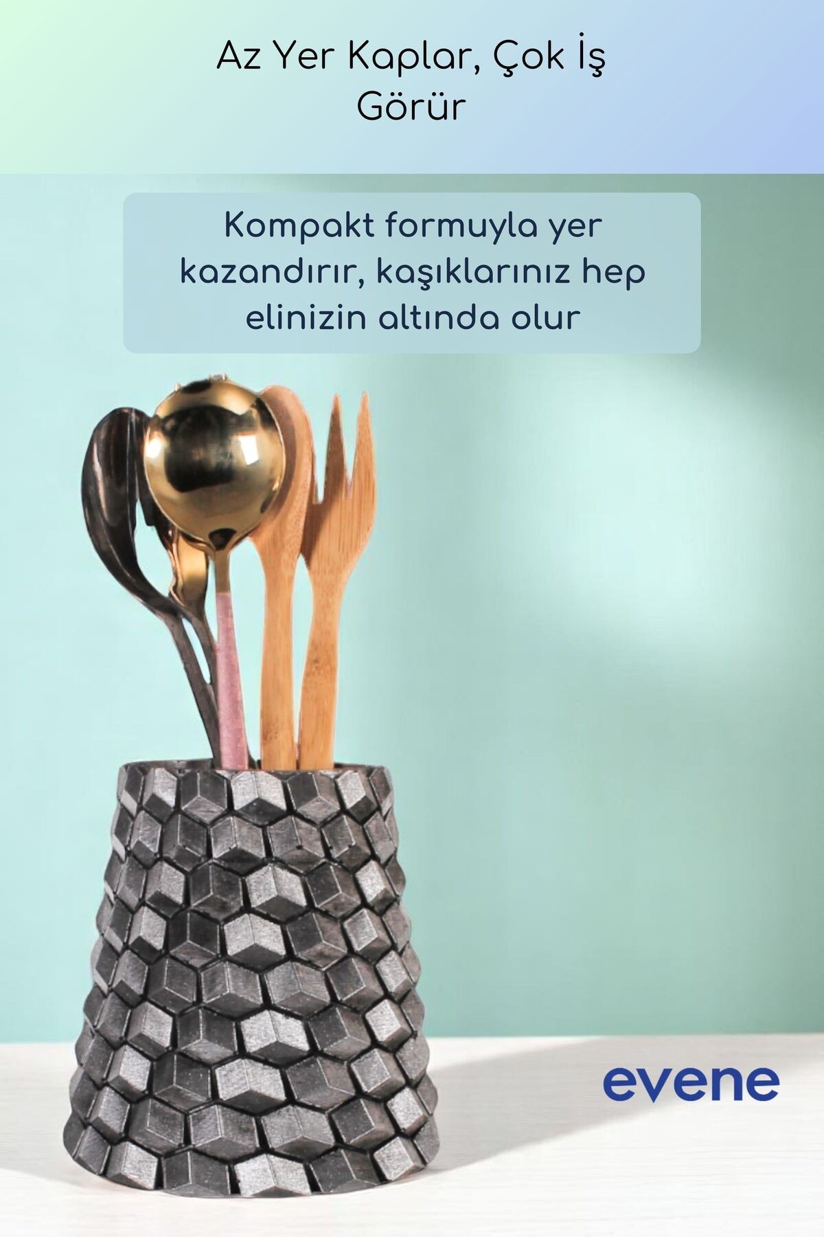 Tezgah Üstü Kaşıklık Dekoratif Dik Kaşıklık Silindir Kaşıklık Gümüş Eskitme Renk Model 84