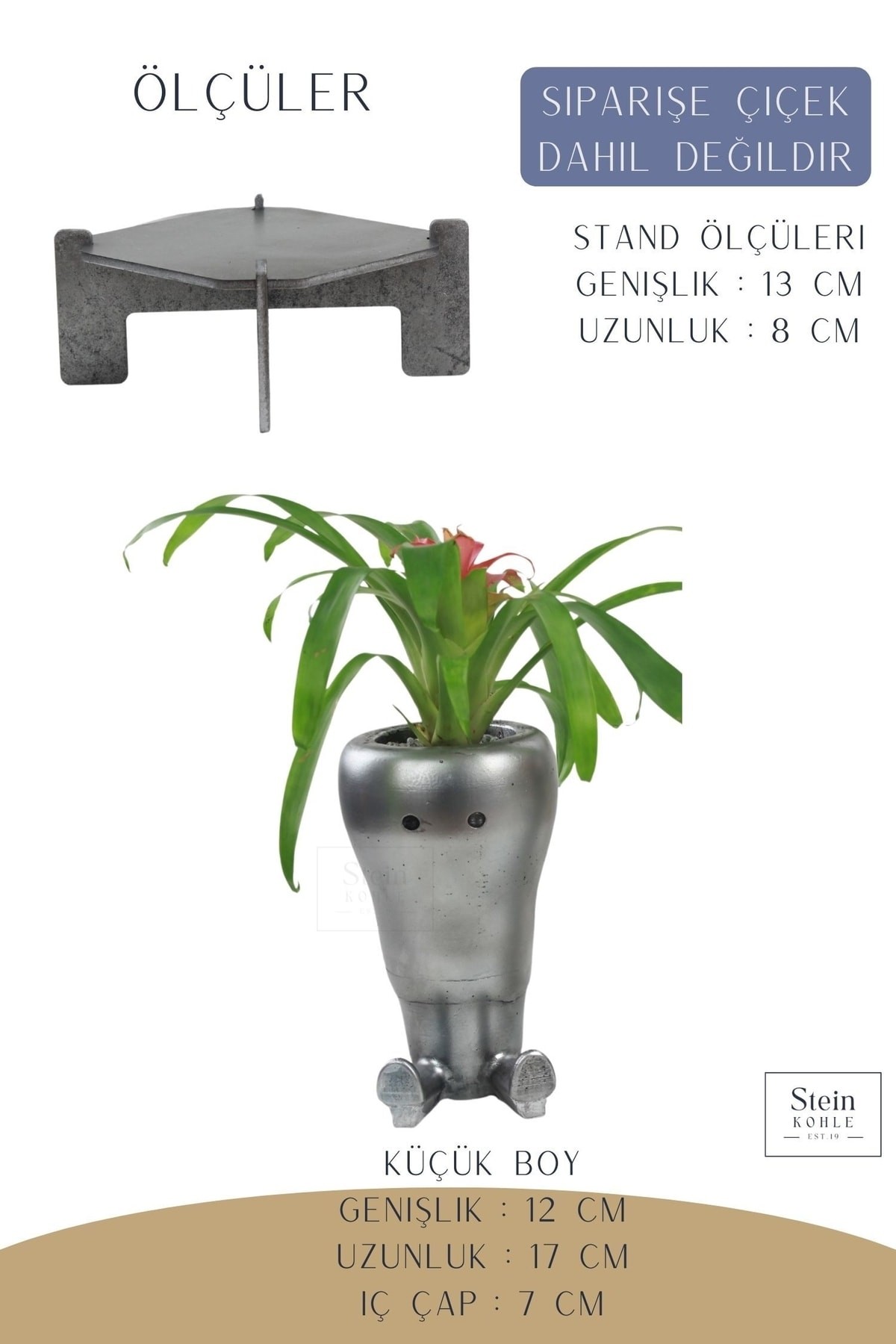Ayaklı Saksı Ahşap Dekoratif Kaktüs Saksısı 1 Adet Gümüş Renk Eskitme Uygulamalı Havuç Model