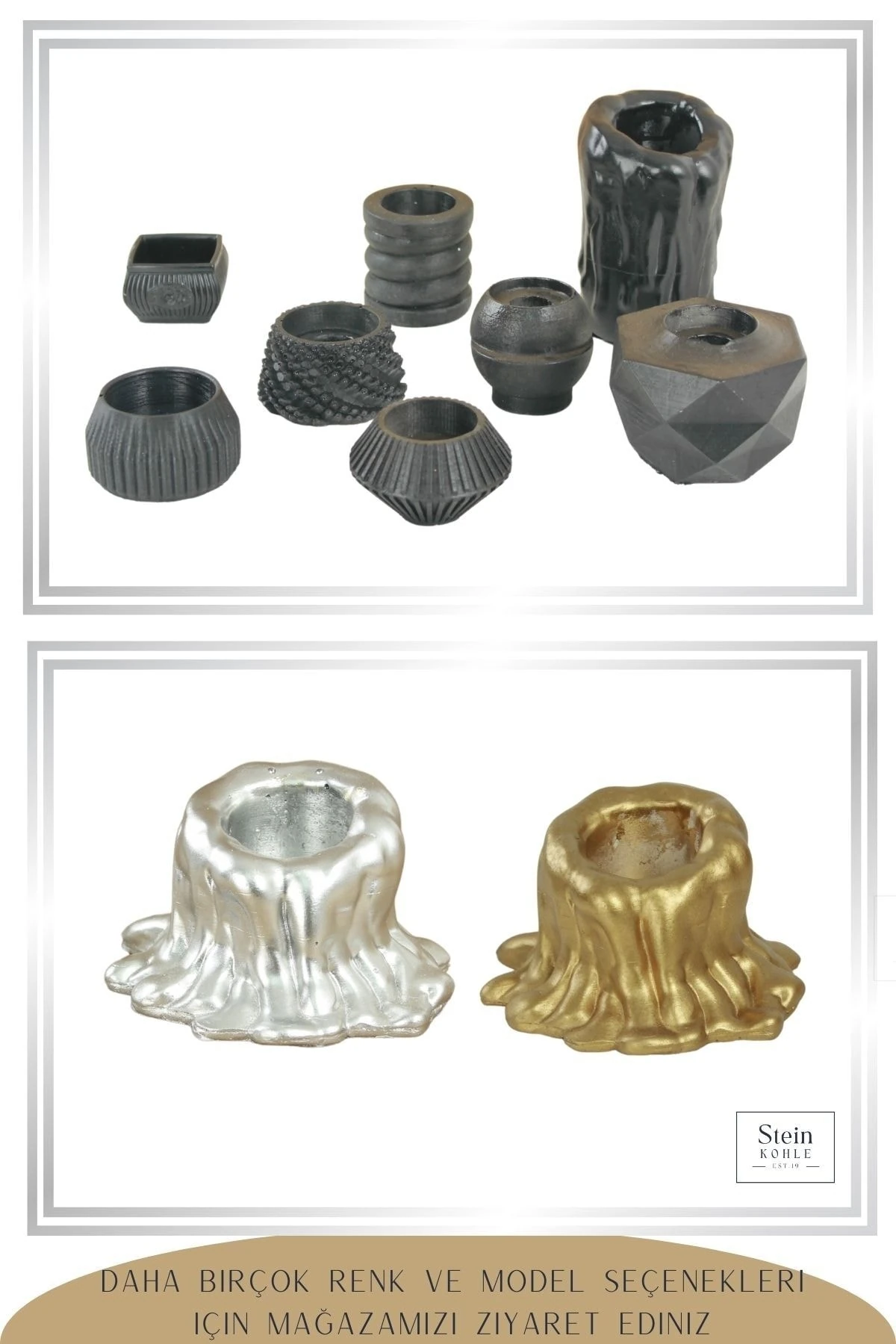 Şamdan Dekoratif Mumluk Siyah Şamdan Set 3 lü (Üçlü) Tealight Uyumlu Erimiş Mum Küçük Model