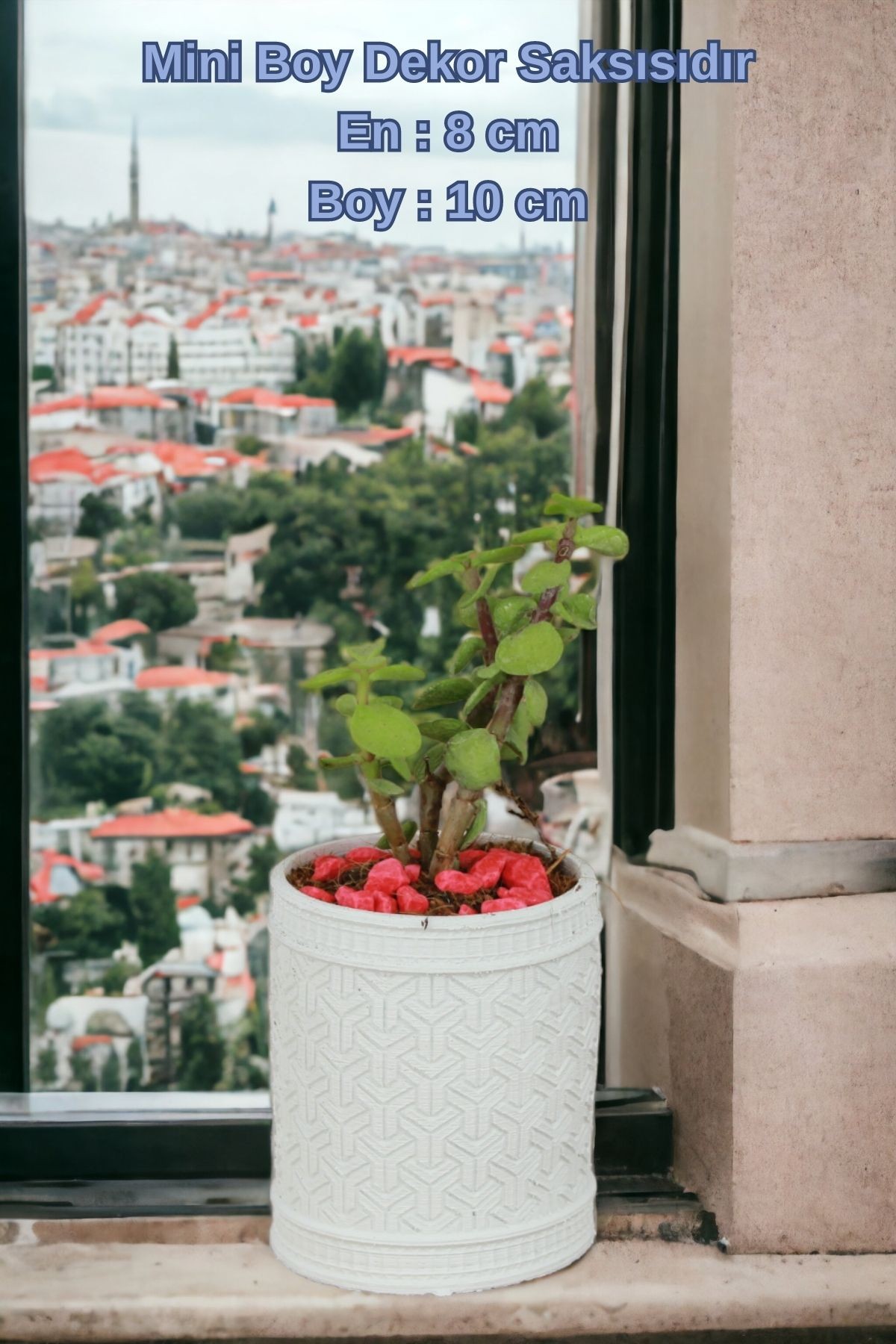 El Yapımı Saksı Beyaz Dekoratif Saksı Küçük Boy Model 42