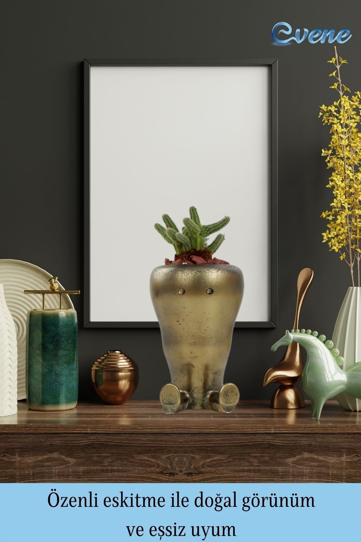 Saksı Çiçek Kaktüs Saksısı Lüx 13,5 Cm Altın Eskitme Varak Boyalı Havuç Desenli 2'li Set Çiçeklik