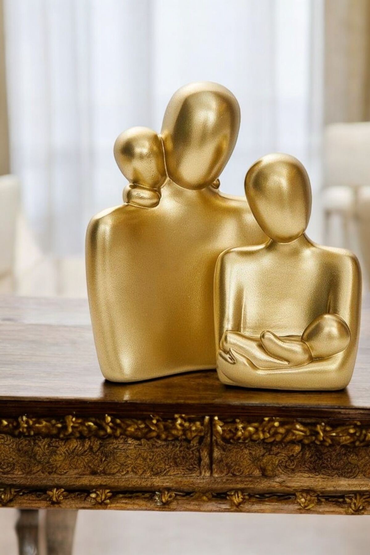 2’li Gold Heykel Biblo Seti Dekoratif Süs Eşyası Dekoratif Masa Süsü Model 4