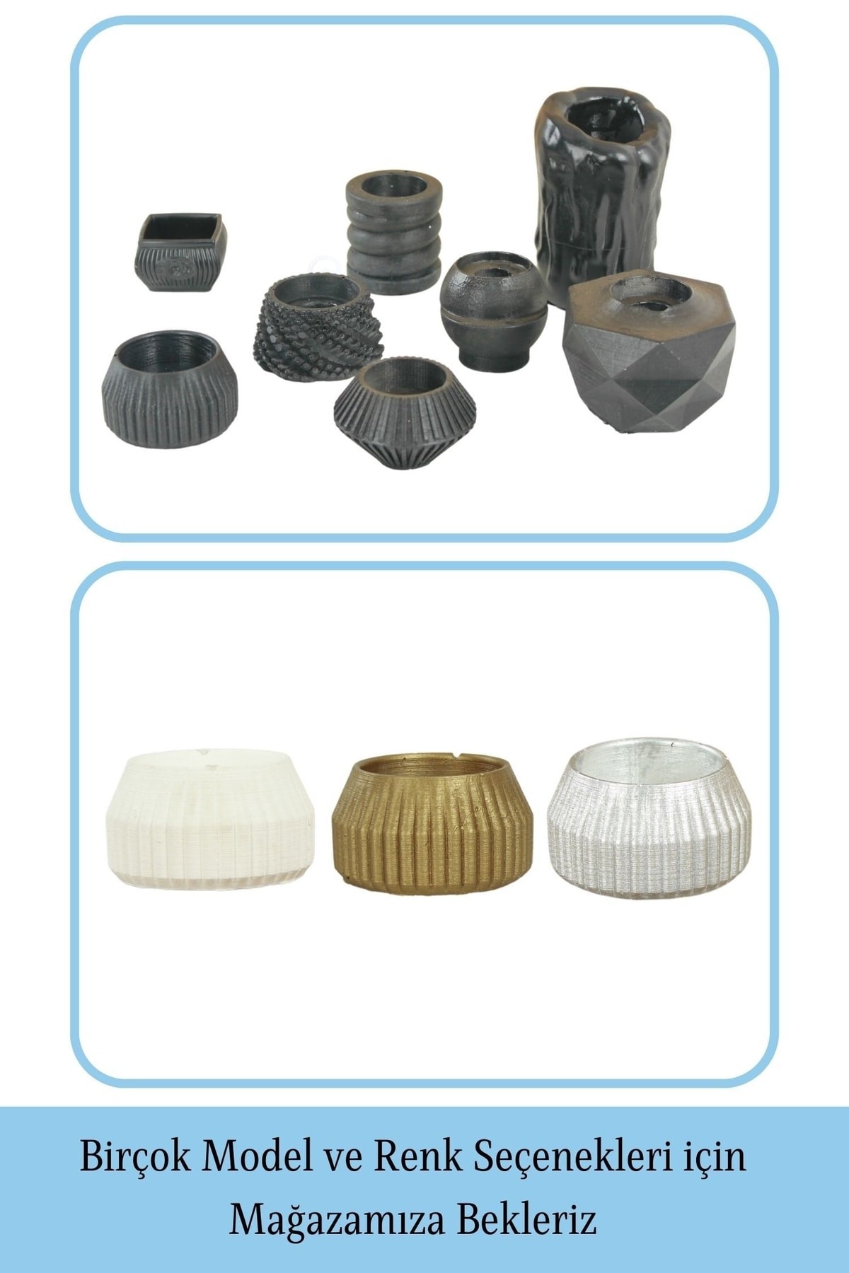 Siyah Mumluk Şamdan 3 Adet Tealight Uyumlu Çizgili Model