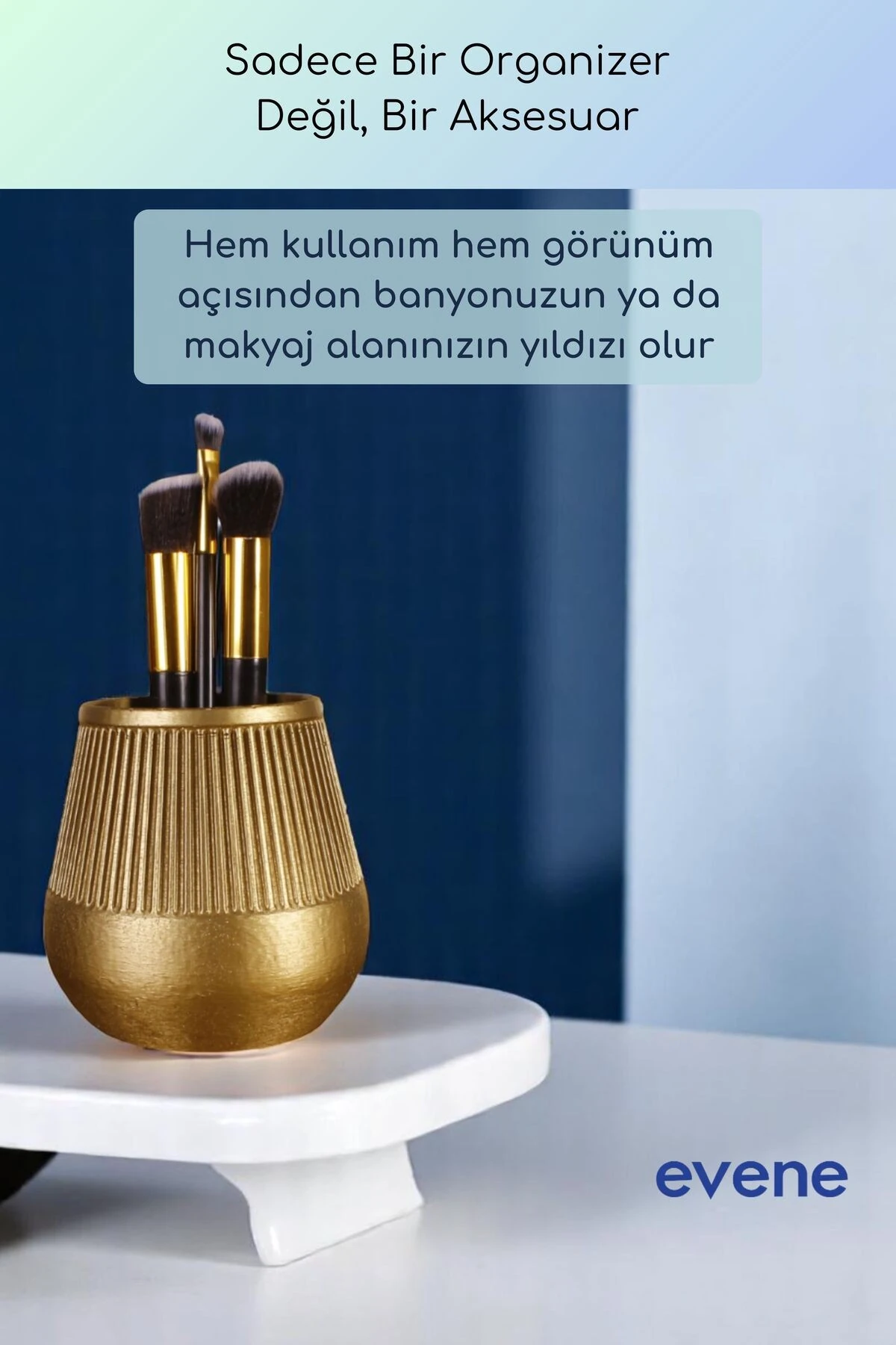 Makyaj Organizeri Makyaj Fırçalığı Makyaj Organizer Düzenleyici Altın Renk Model 88