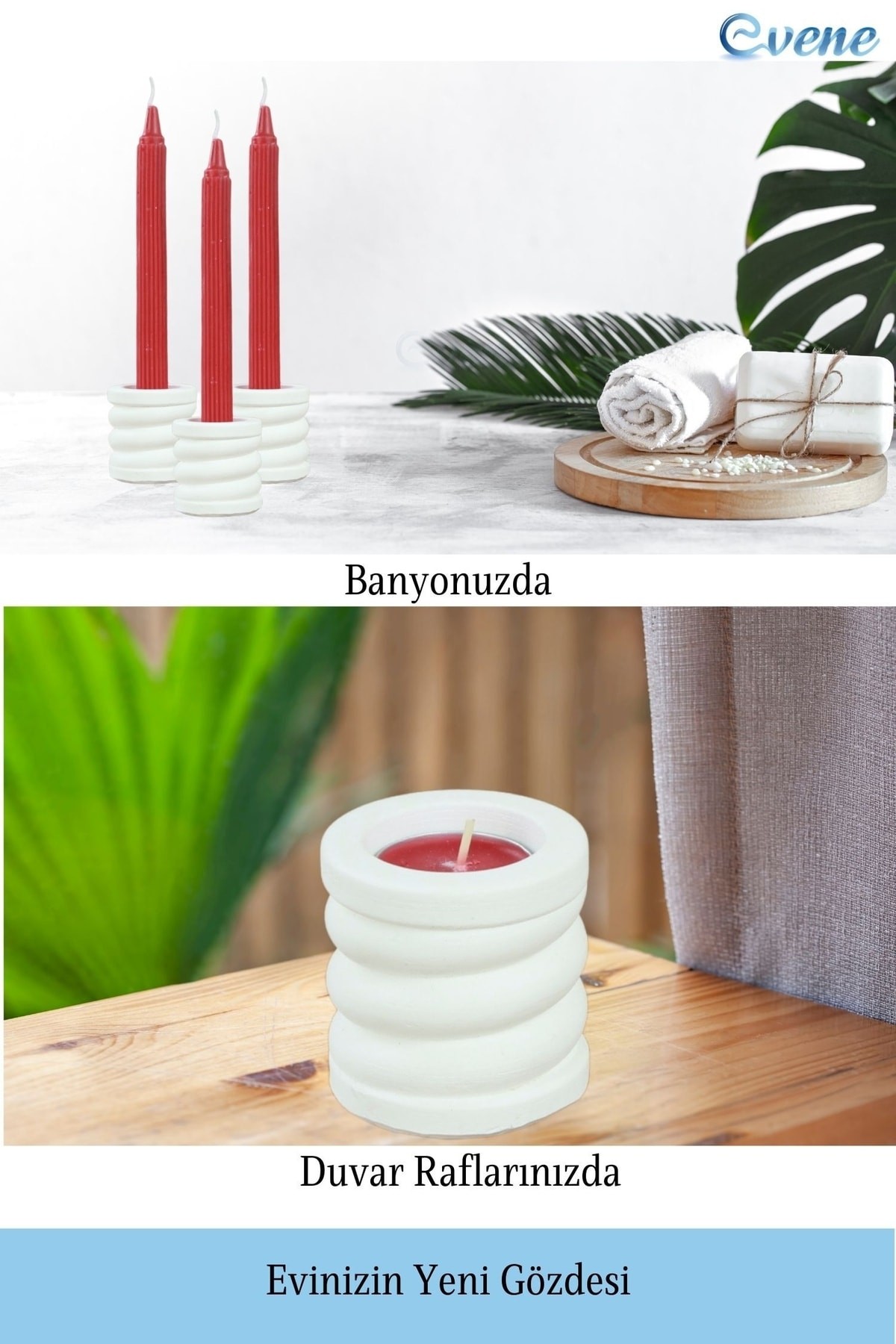 Beyaz Mumluk Şamdan Tealight ve İnce Mum Uyumlu Spiral Model