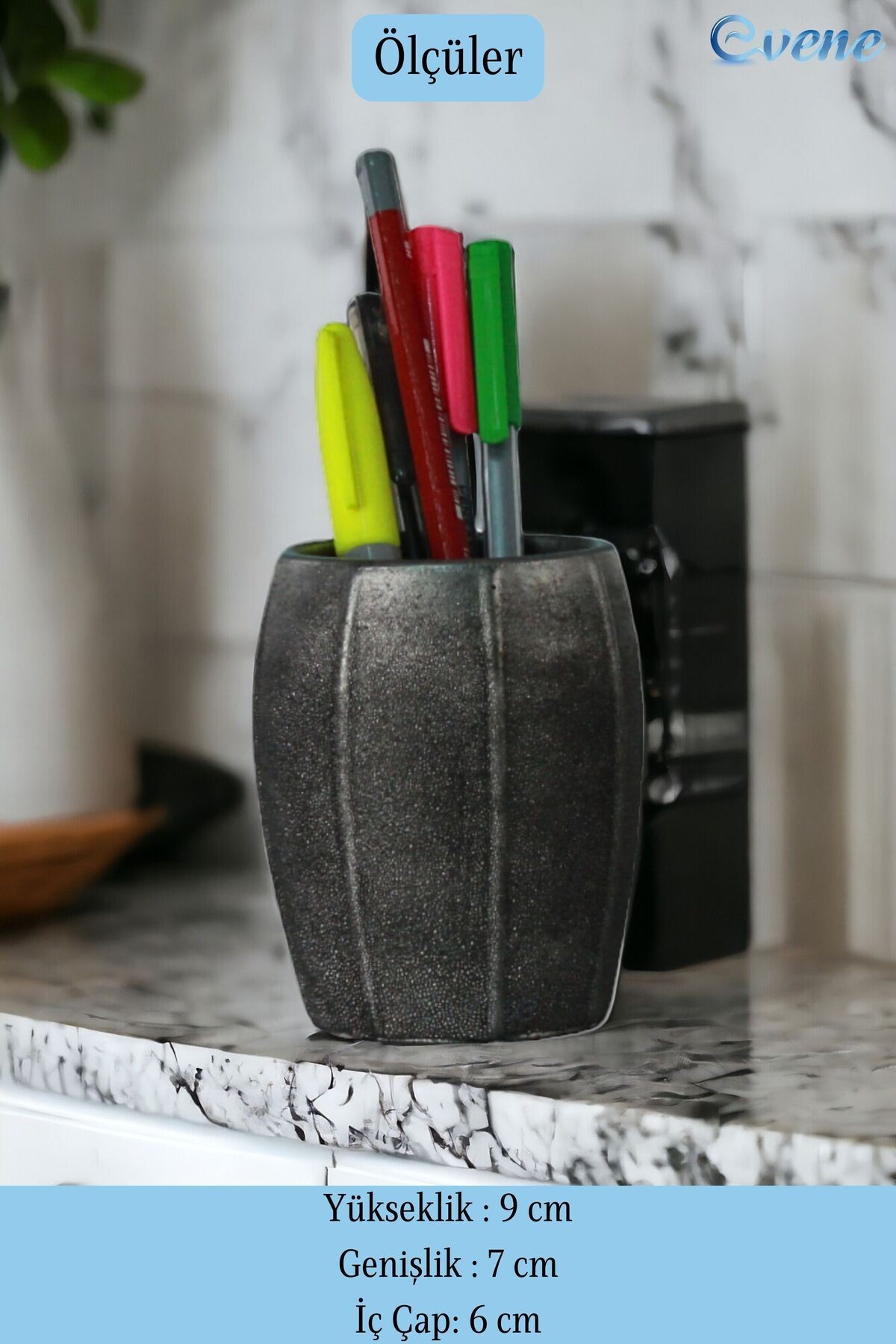 Kalemlik Gümüş Eskitme Renk Masa Kalemliği Organizer Kalemlik Model 13